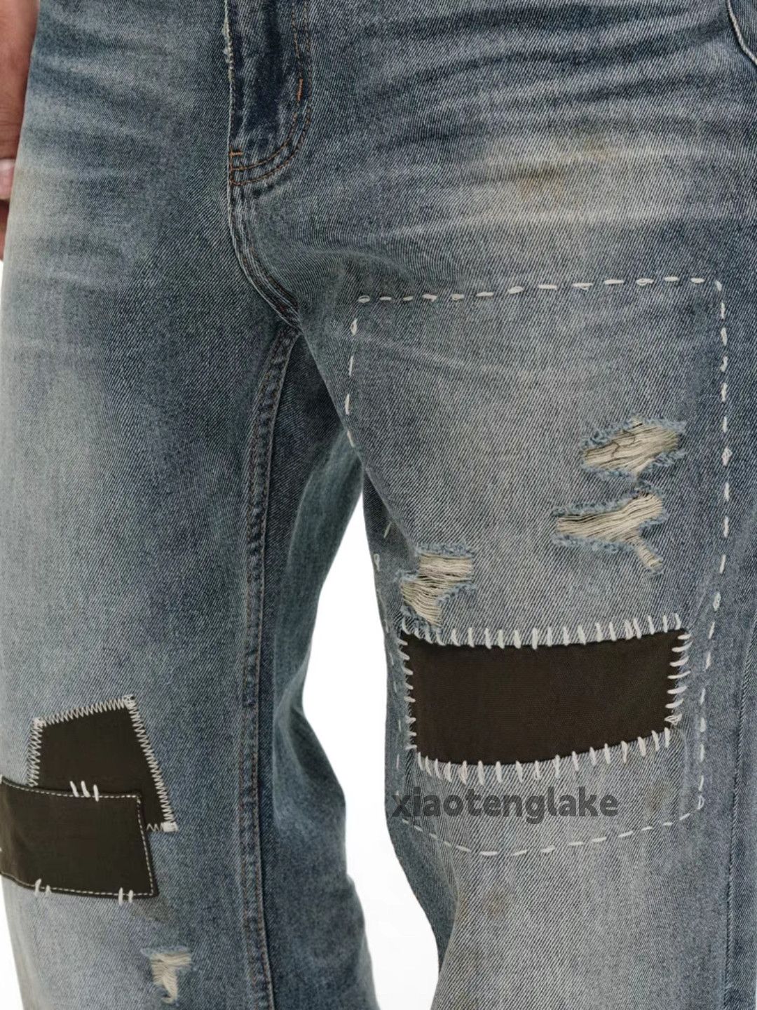 Vintage Unisex washed faded loose baggy skate hiphop patch jeans Size US 32 / EU 48 - 9 Thumbnail