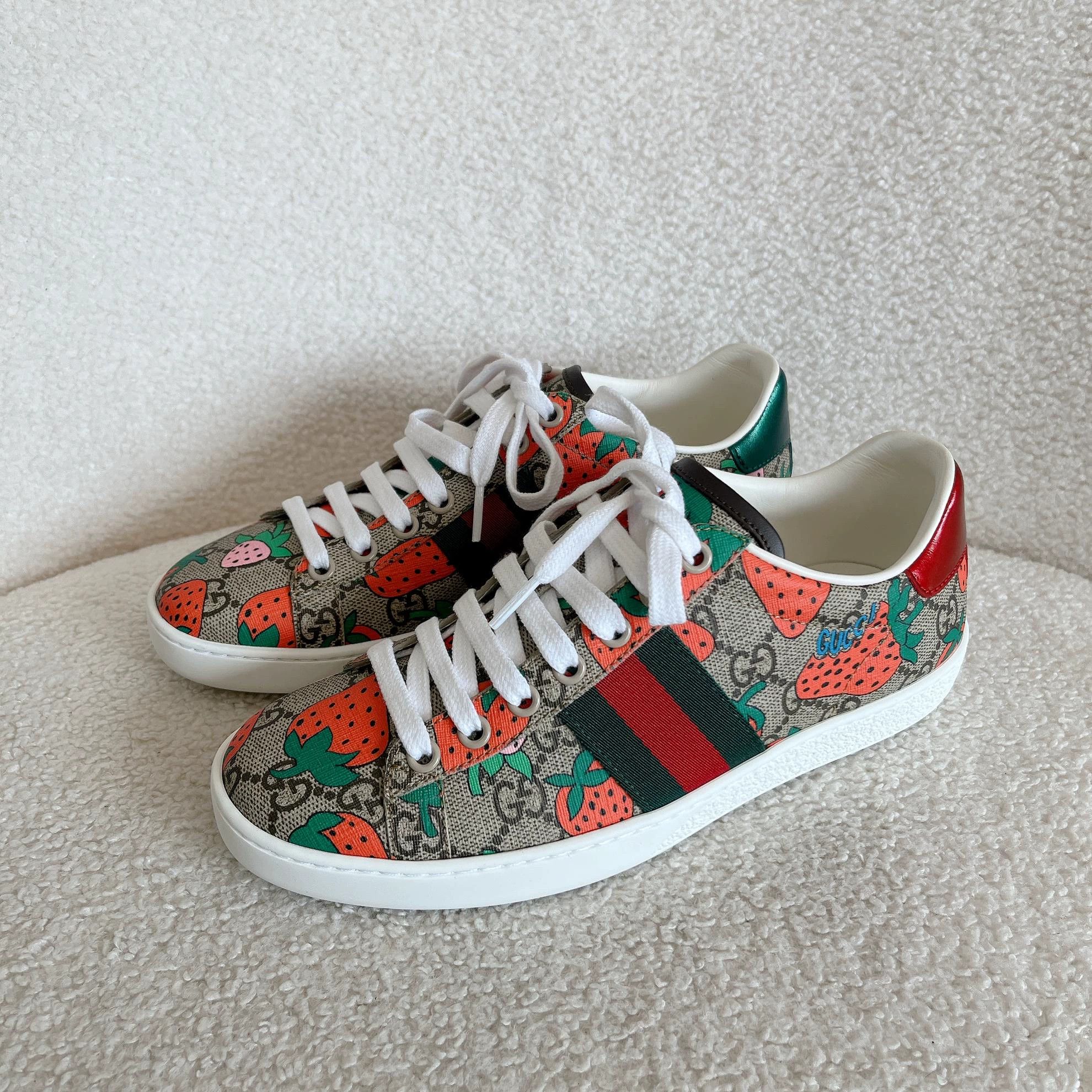Gucci Gucci Strawberry Print Canvas Sneakers Women's 35.5 8710 Size US 4.5 / IT 34.5 - 1 Thumbnail