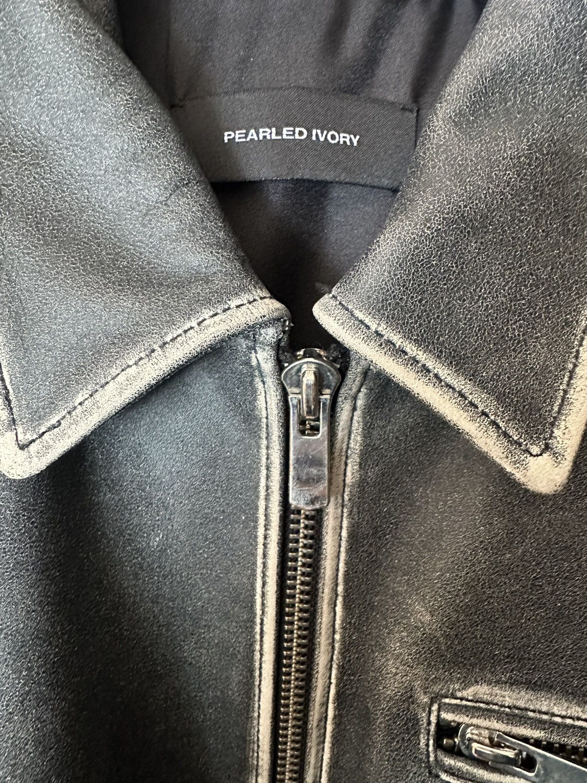 Pearled Ivory Distressed Leather Blouson Jacket Size US M / EU 48-50 / 2 - 3 Thumbnail