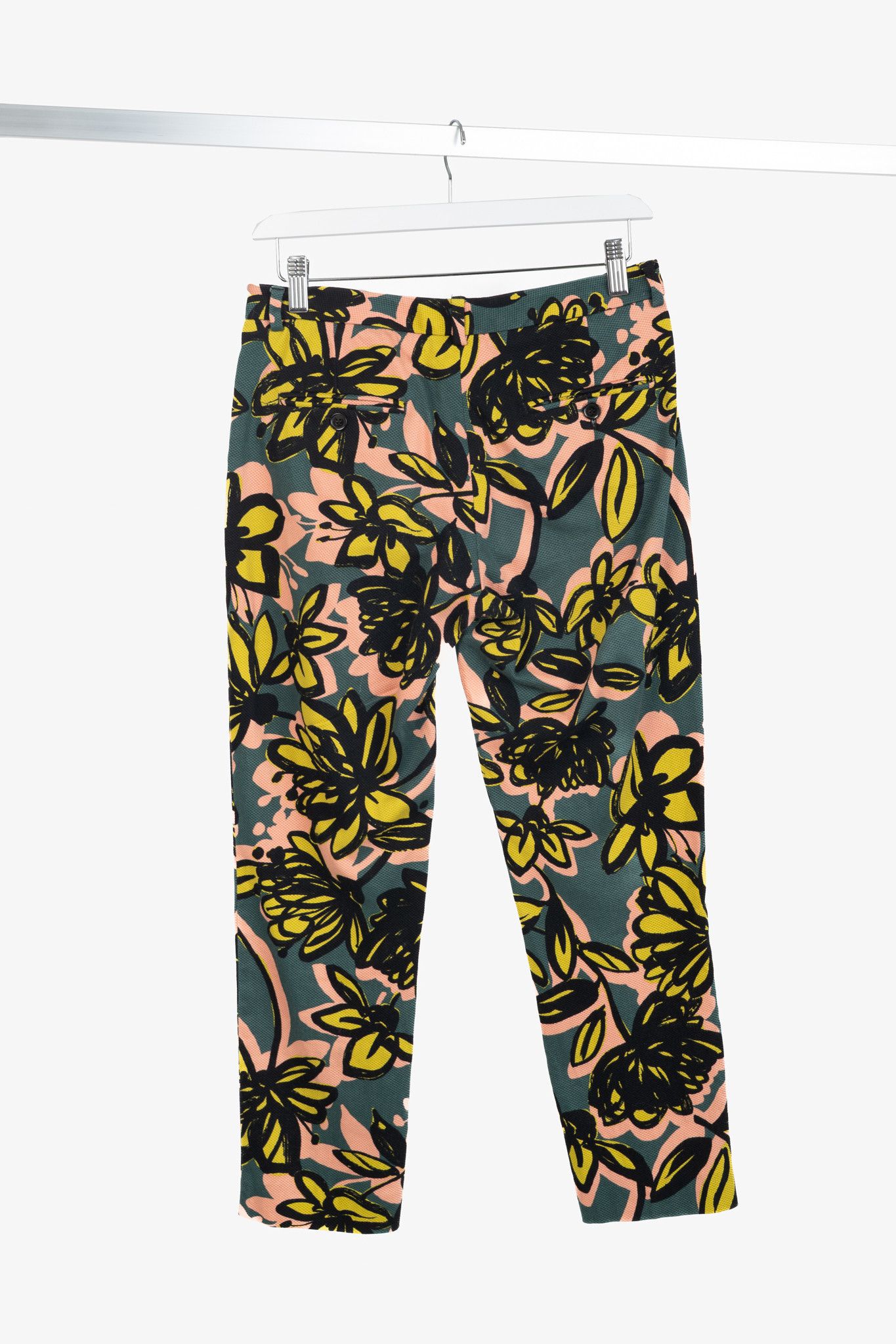 Weekend Max Mara Weekend Max Mara Green & Pink Floral Slim Cigarette Trousers Size 26" / US 2 / IT 38 - 2 Thumbnail