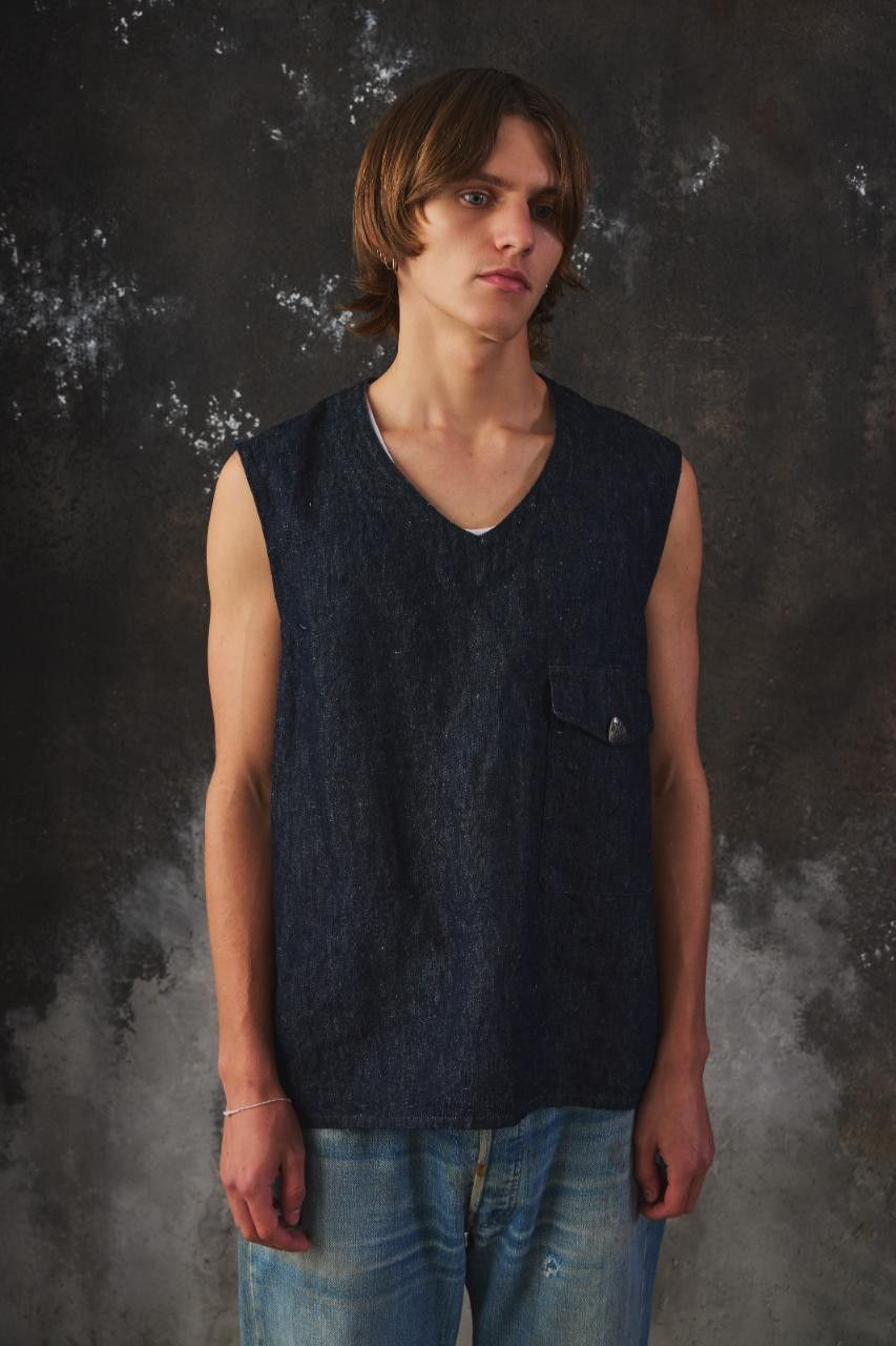 Nigel Cabourn Nigel Cabourn Lybro V-Neck Vest (Cotton Linen Denim) Size US L / EU 52-54 / 3 - 1 Thumbnail
