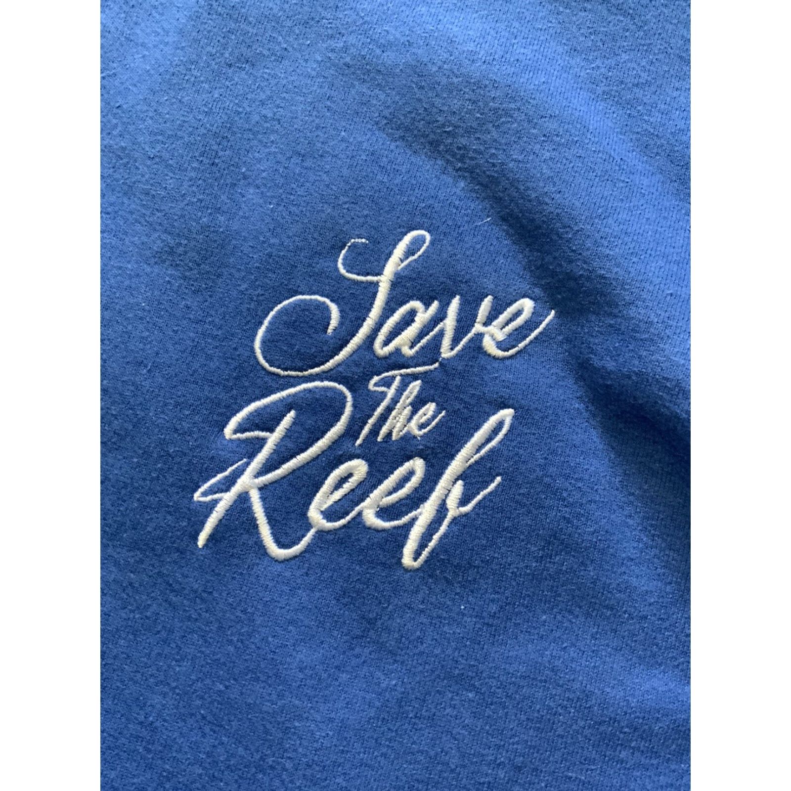 REEF VINTAGE Karmagawa Embroidered Save The Reef Blue Fleece Pullover Crewneck Sweatshirt XL Mens Size US XL / EU 56 / 4 - 5 Thumbnail