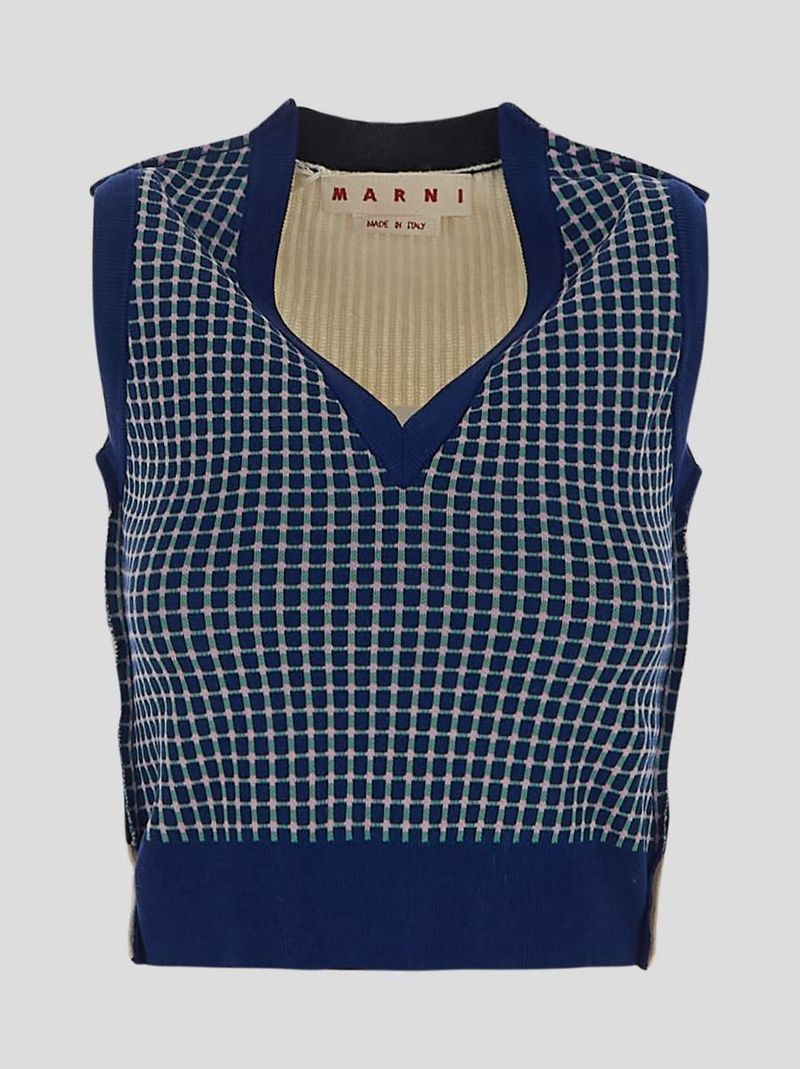 Marni o1y1125 Sleeveless Sweater in Blue/White Size L / US 10 / IT 46 - 1 Thumbnail