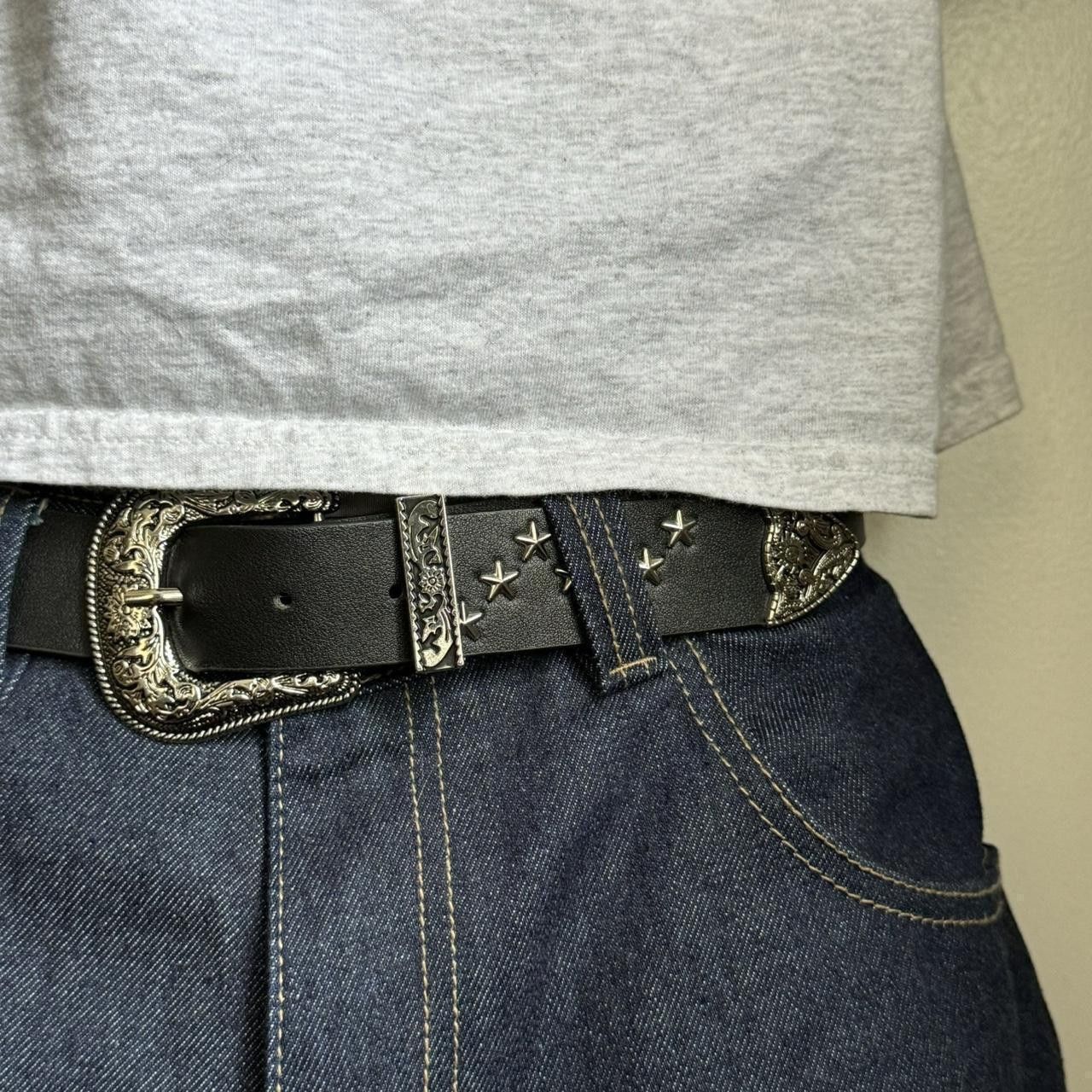 Cowboy Equipment vintage black american western cowboy boho star studded belt Size ONE SIZE - 7 Thumbnail