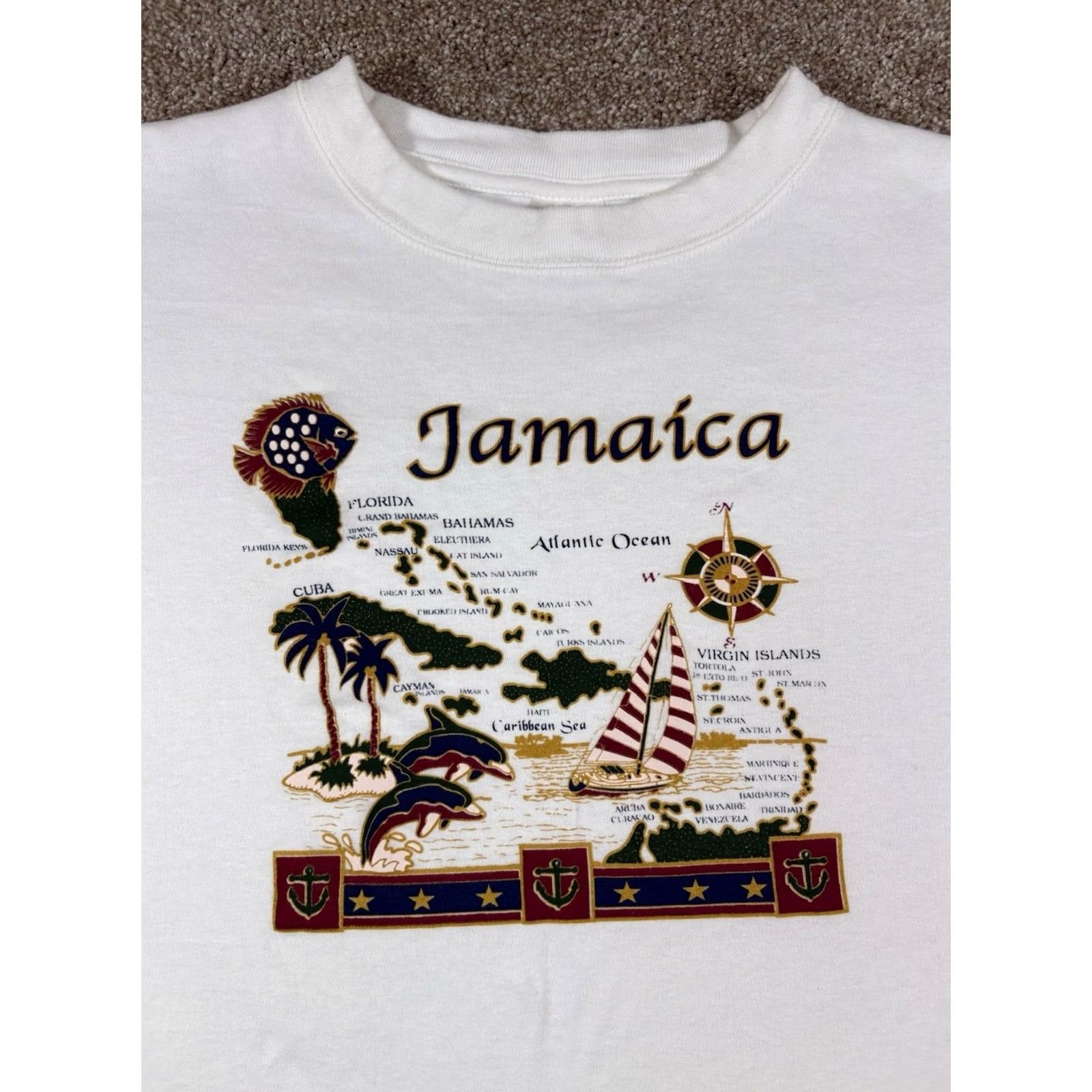Vintage VINTAGE Jamaica Graphic T-Shirt Large White Cotton Map Size Size L / US 10 / IT 46 - 2 Thumbnail