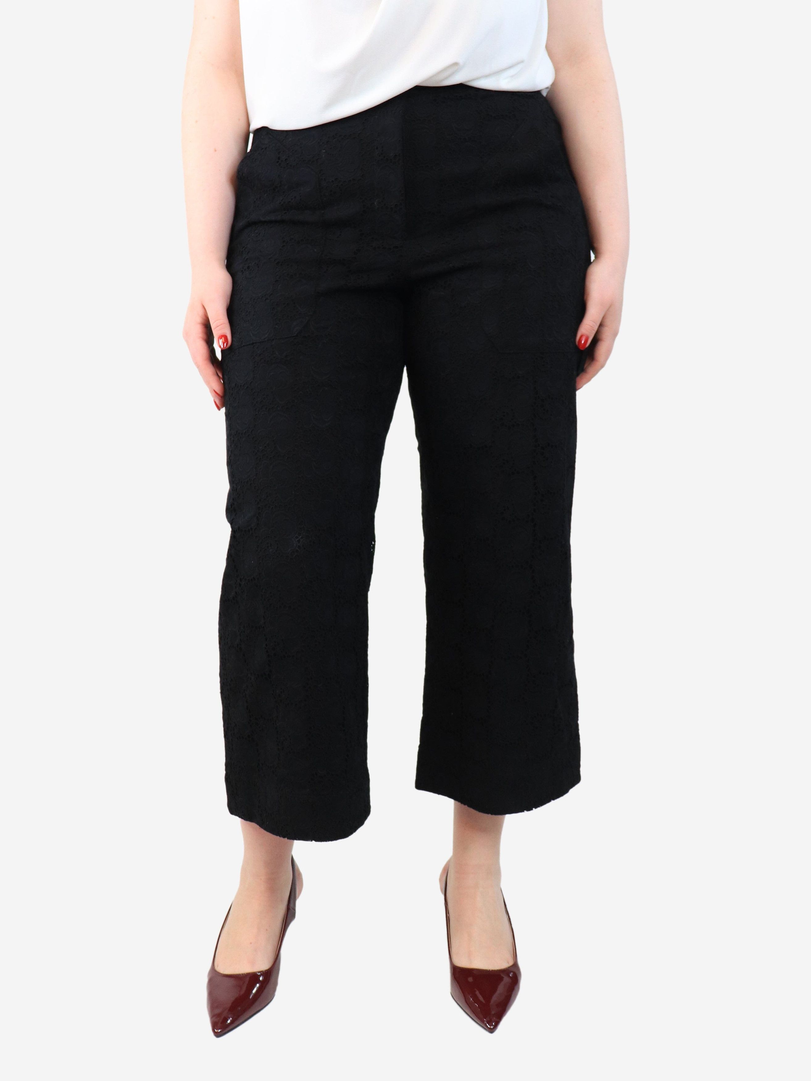 Black broderie-anglaise trousers - size UK 14