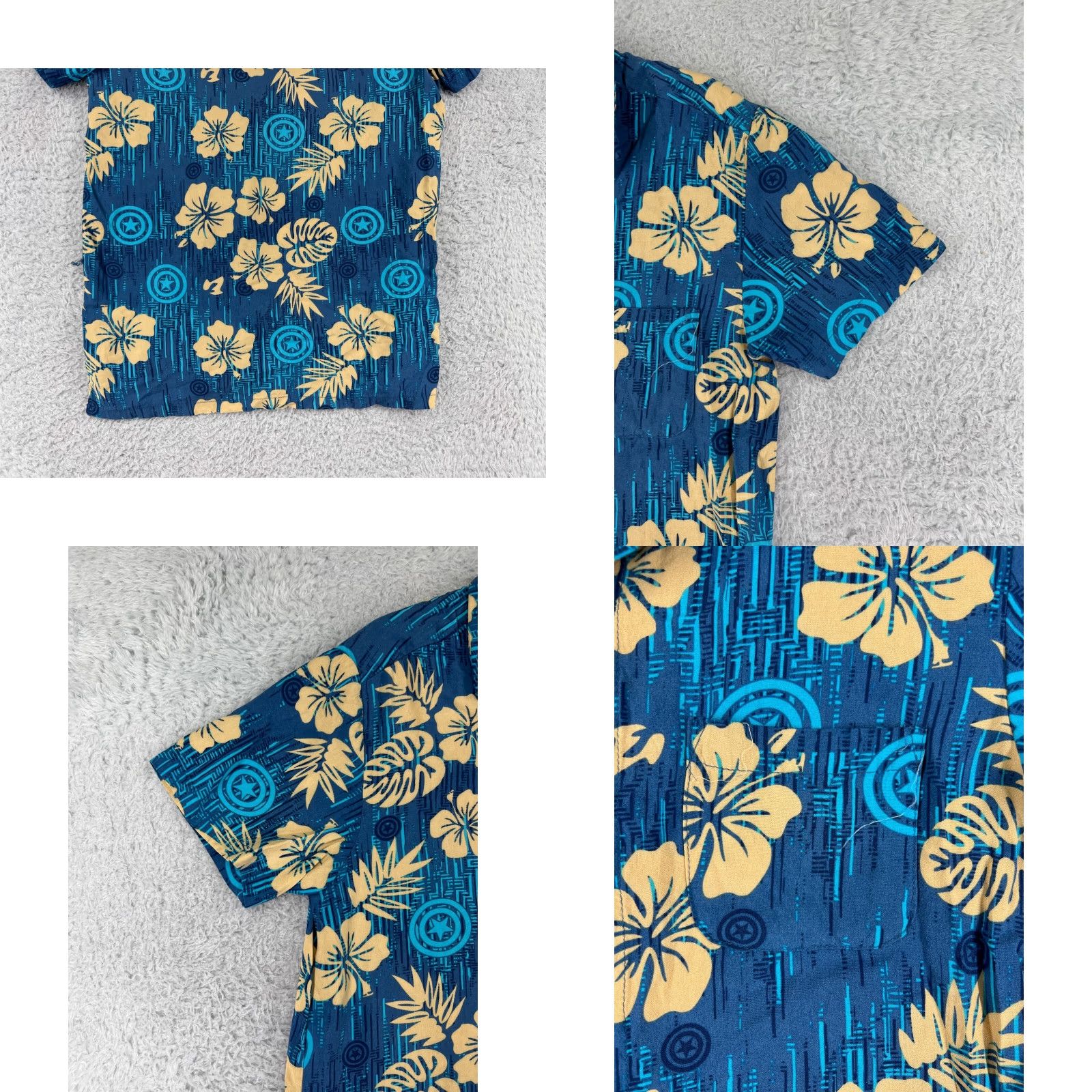 Vintage Captain America Shirt Mens Small Blue Beige Floral Marvel Comics Hawaiian Button Up Size US S / EU 44-46 / 1 - 8 Thumbnail