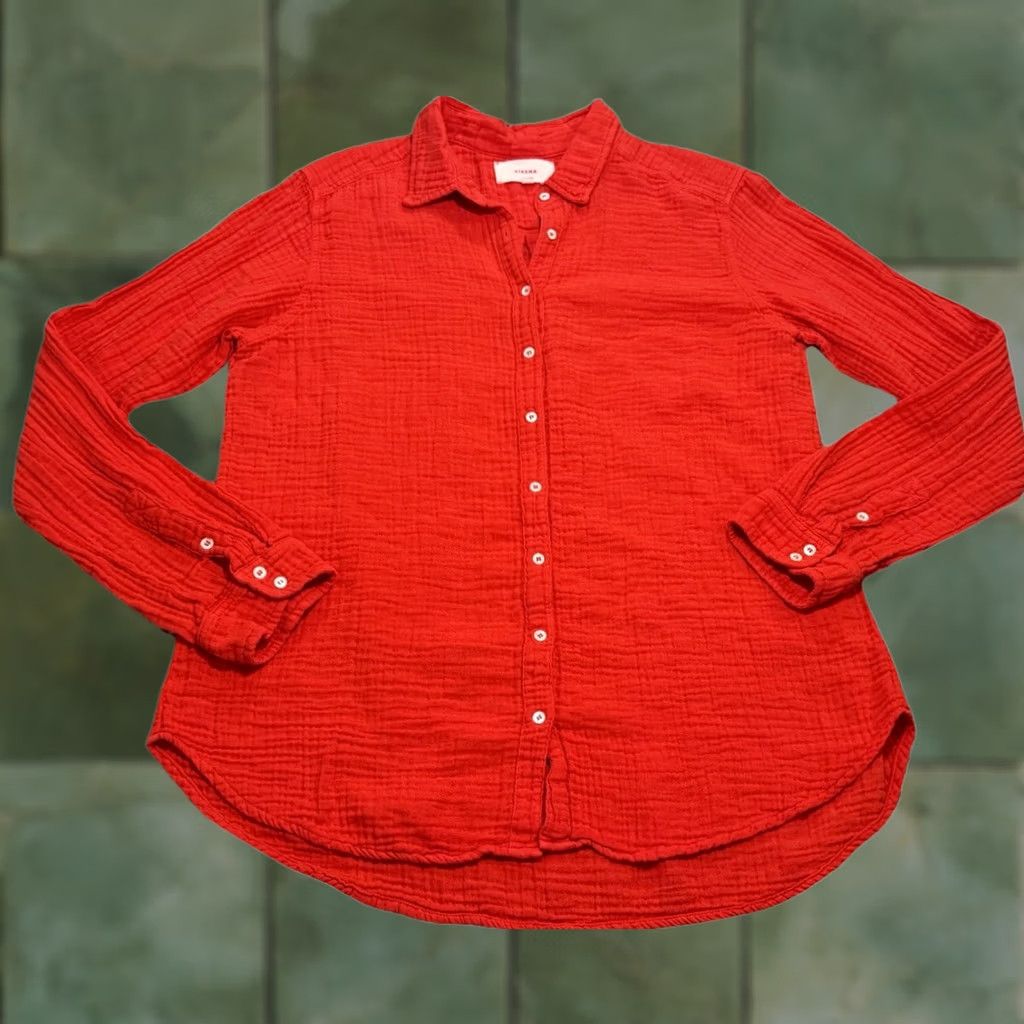 Xirena Xirena Scout Shirt Redish Orange Women’s Small L/S Button Front Gauze Coastal Bohemian Basic Casual Travel Shirt Womens Size S / US 4 / IT 40 - 1 Thumbnail