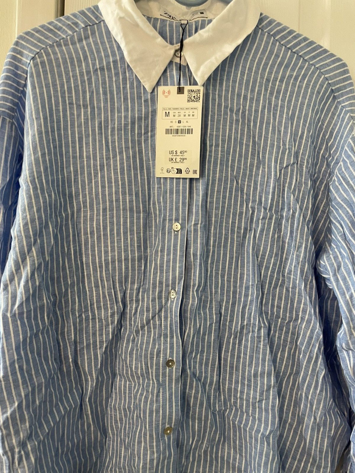 Zara Zara Blue & White Pinstripe Button Up Blouse SZ M NWT Size M / US 6-8 / IT 42-44 - 3 Thumbnail