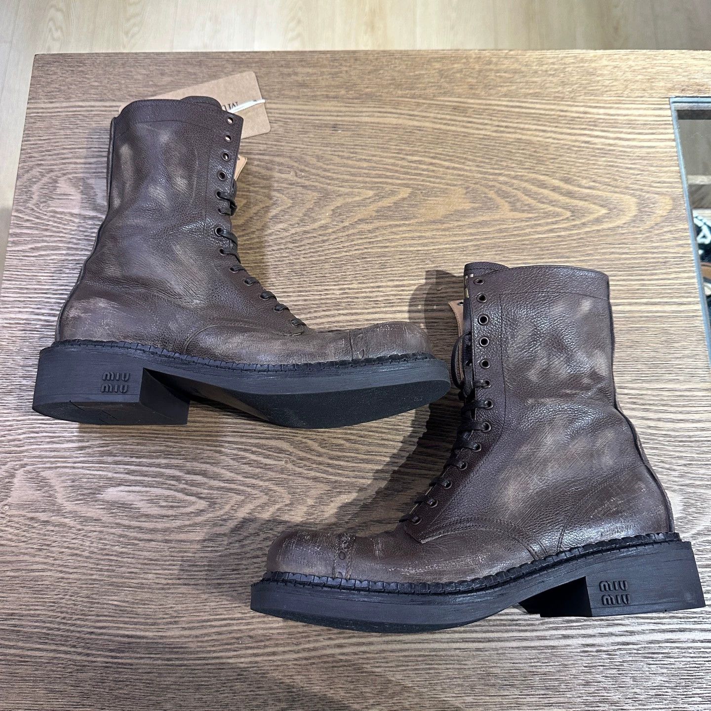 Miu Miu MIU MIU brown distressed calfskin ankle boots apr518 37 Size US 7 / IT 37 - 3 Thumbnail