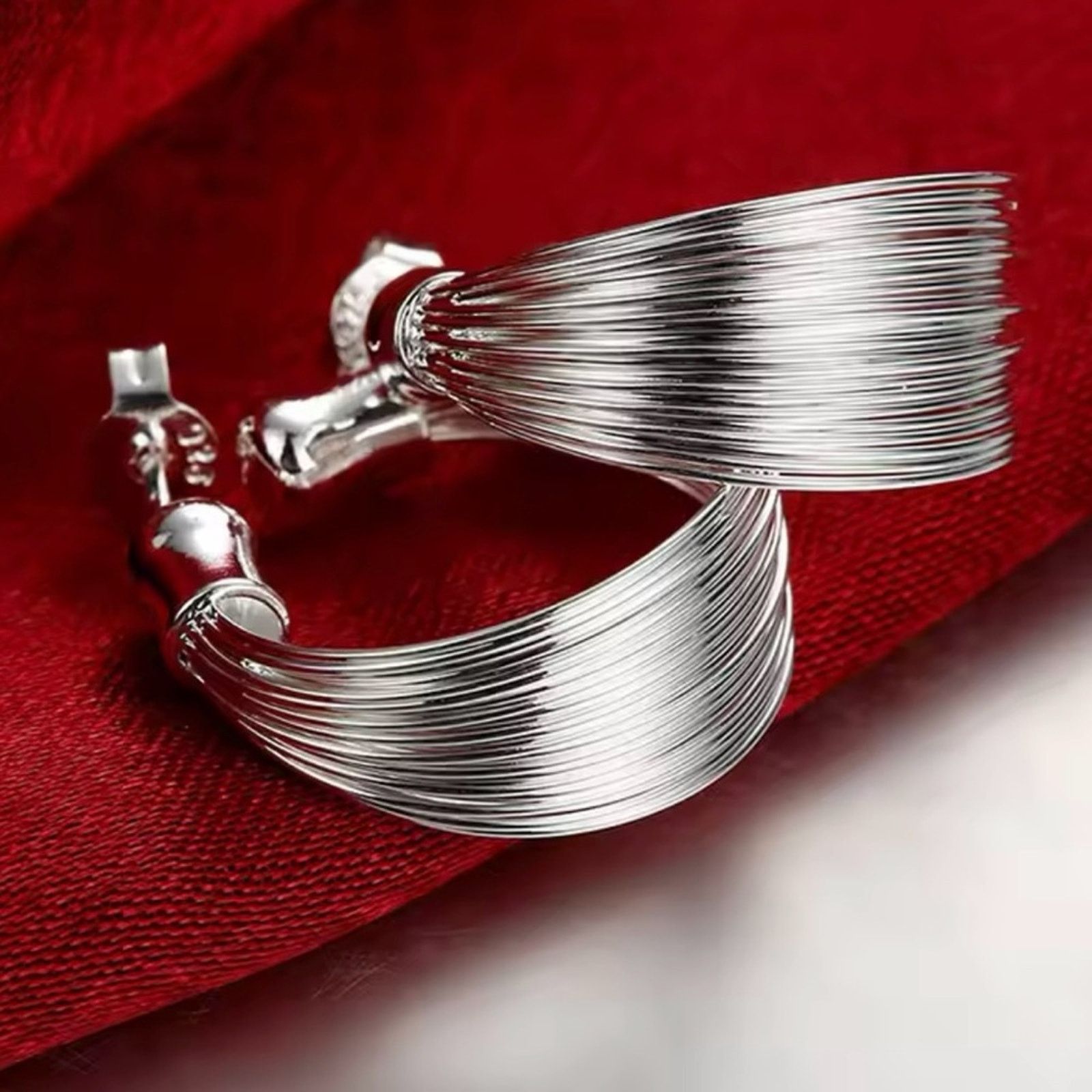 Other Sterling Silver Multi-layer Round C Hoop Earrings For Wome Size ONE SIZE - 4 Thumbnail