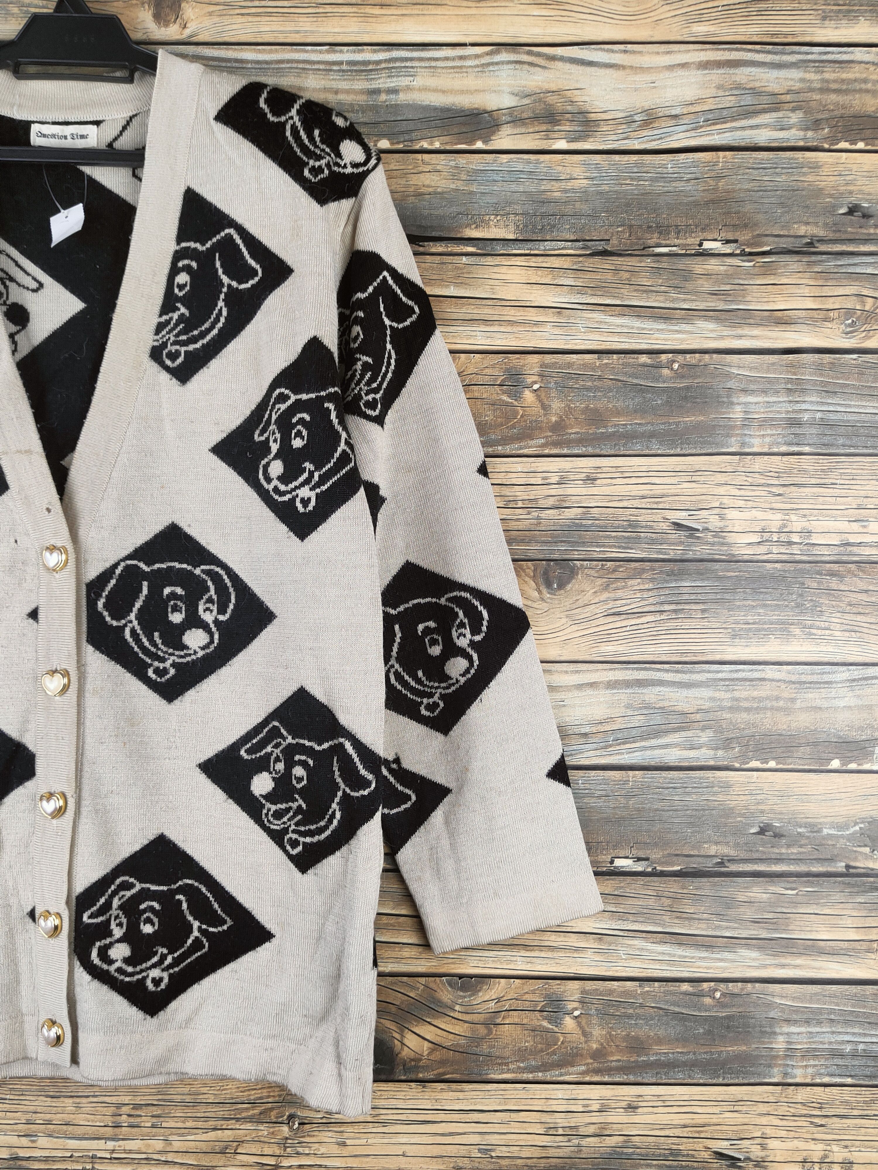 Japanese Brand DL Question Time Beige Black Knitwear Cardigans #46-563 Size US M / EU 48-50 / 2 - 5 Thumbnail