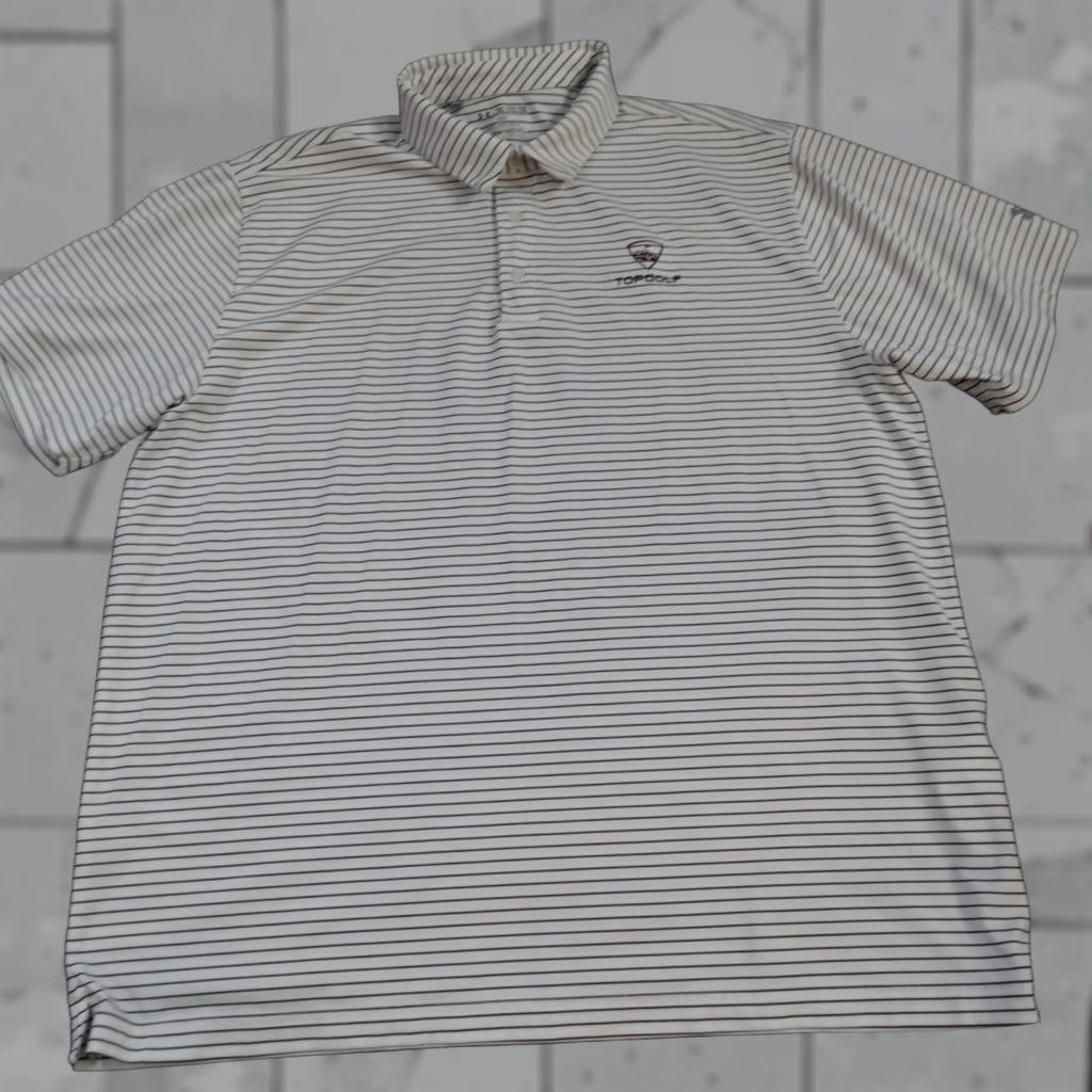 Under Armour Under Armour Polo 2XL White Striped Embroidered Top Golf Shirt Mens Regular Short Sleeve Collar Polo Under Armour Golf Size US XXL / EU 58 / 5 - 1 Thumbnail