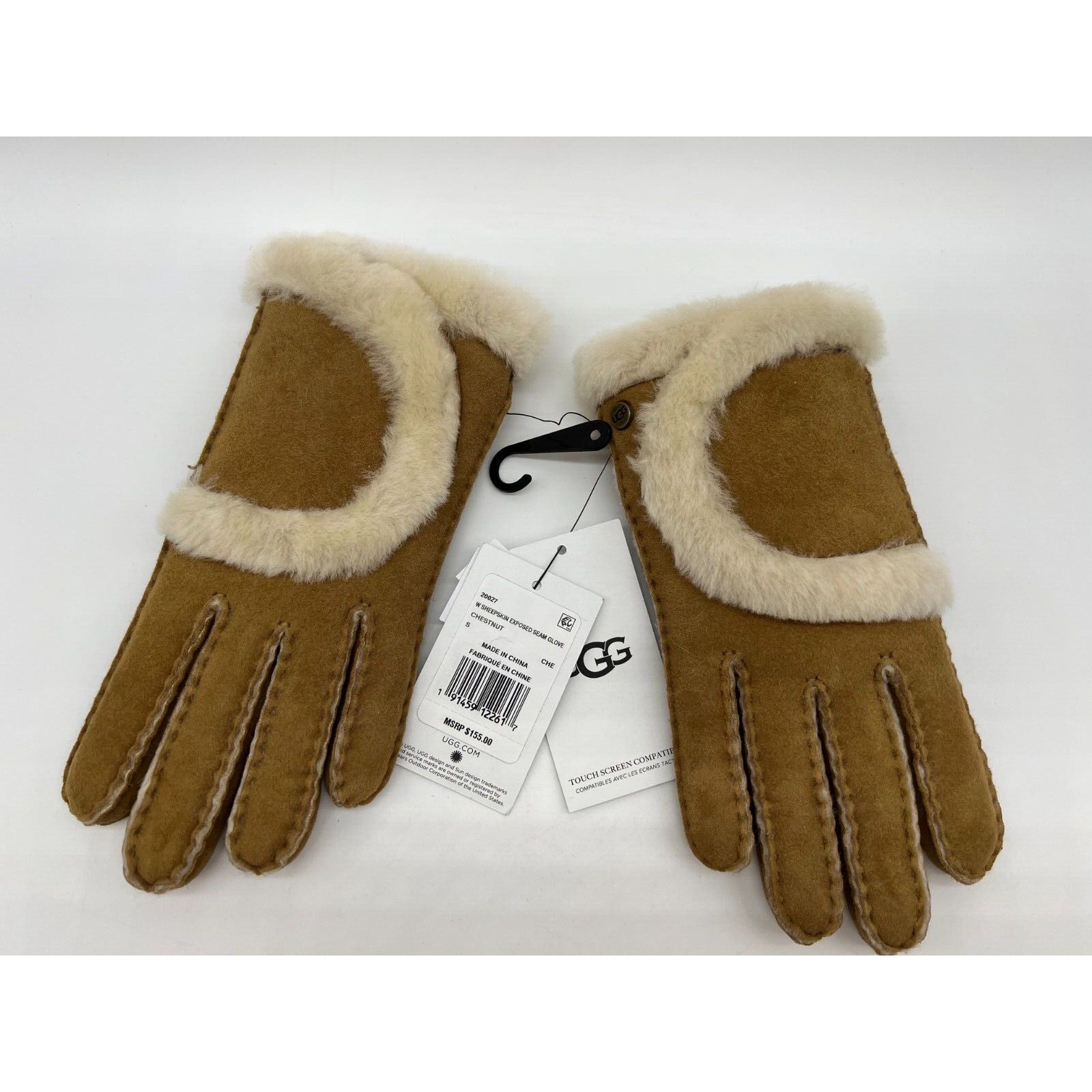 UGG Women's Exposed Sheepskin Seam Gloves Chestnut 20027 Size selling S NWT