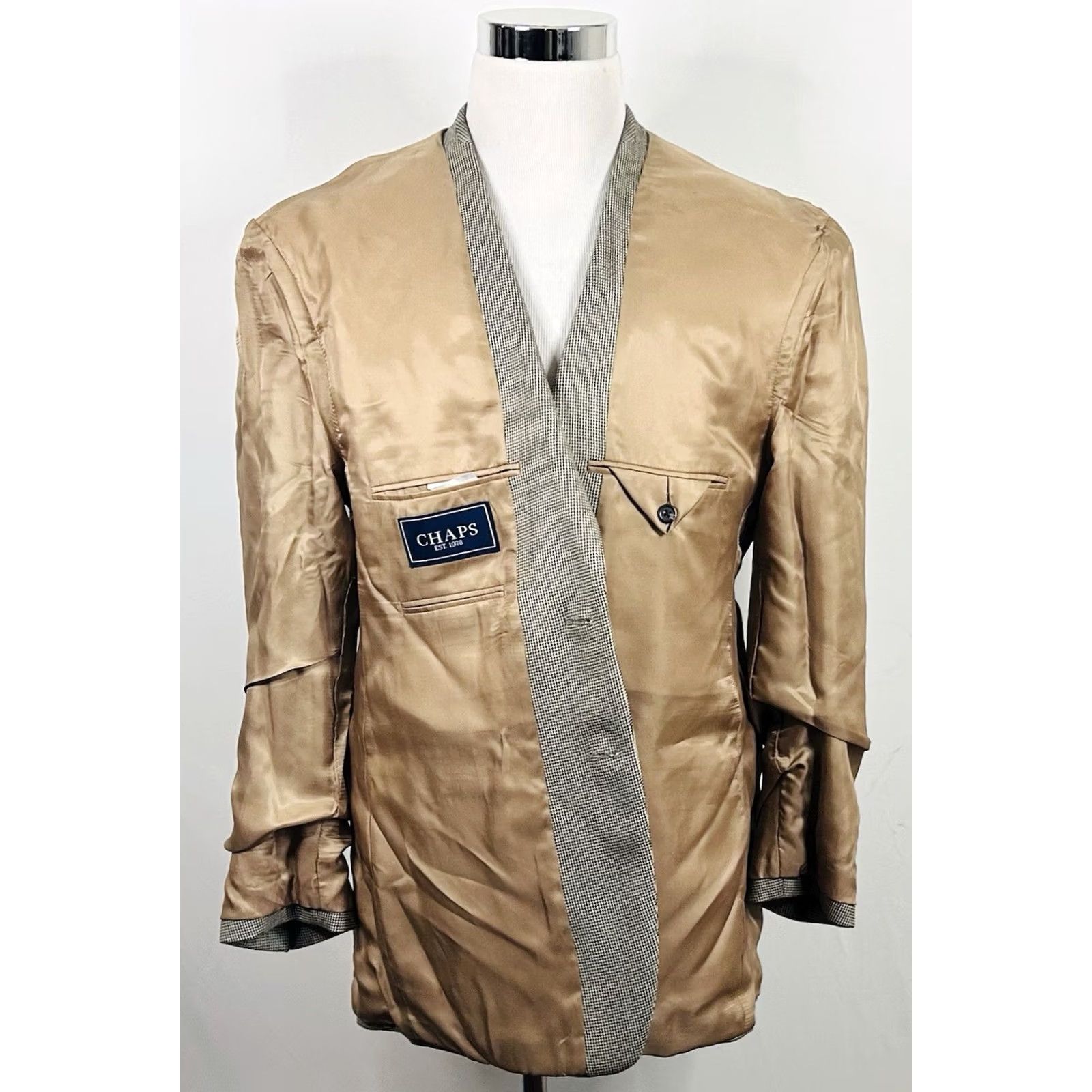 Chaps Chaps Sport Coat 42R Silk Wool Blend Gold Houndstooth Two-Button Lined Vented Jacket Men Regular Notch Lapel Vintage No Size US XS / EU 42 / 0 - 7 Thumbnail