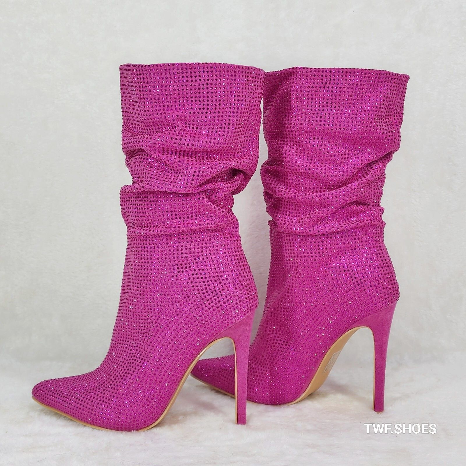 Other Resolve Sparkling Pink Rhinestone High Heel Slouch Calf Boot Size US 5.5 / IT 35.5 - 2 Thumbnail