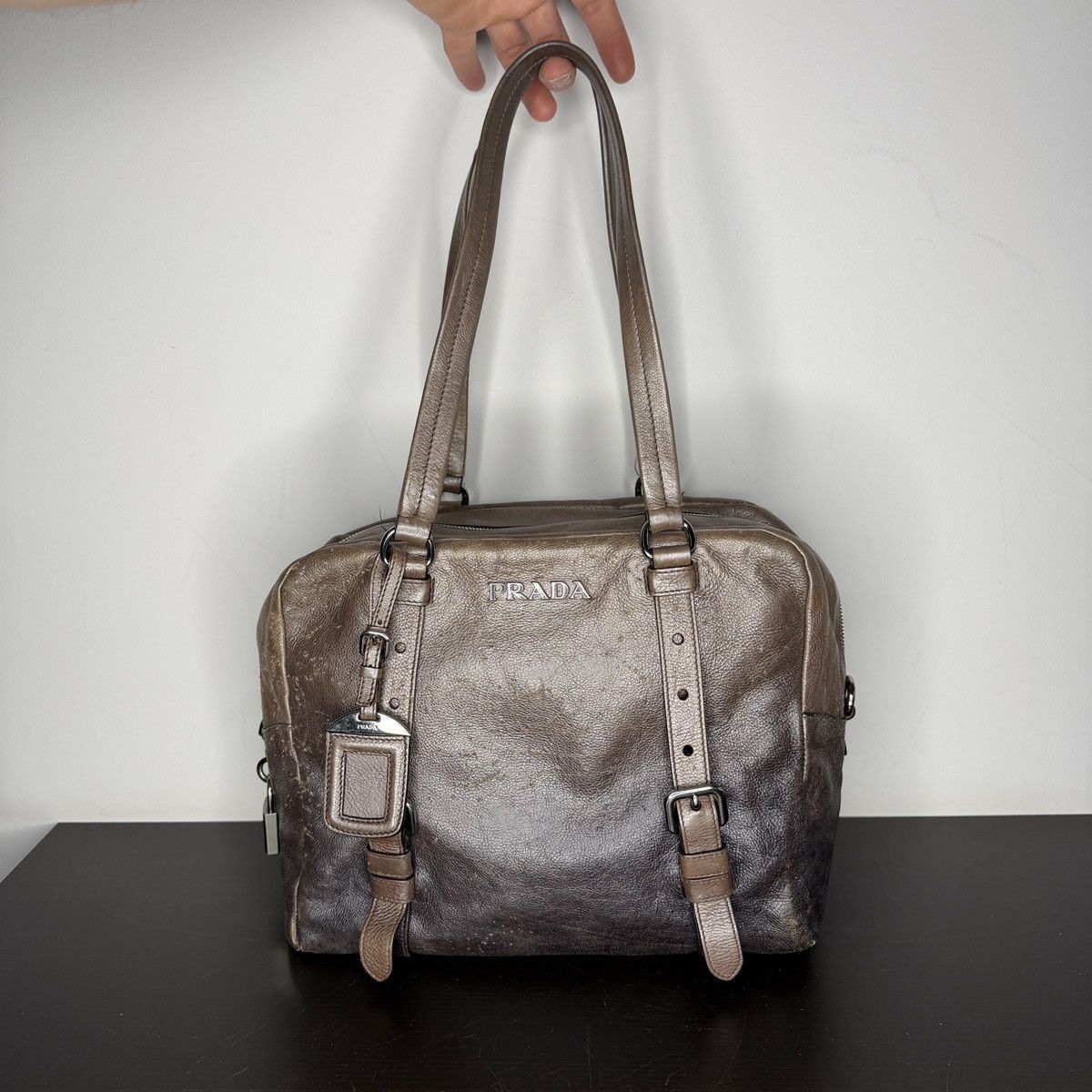 Prada Prada Milano Shoulder Handle Bag Brown Leather with Padlock Size ONE SIZE - 1 Thumbnail