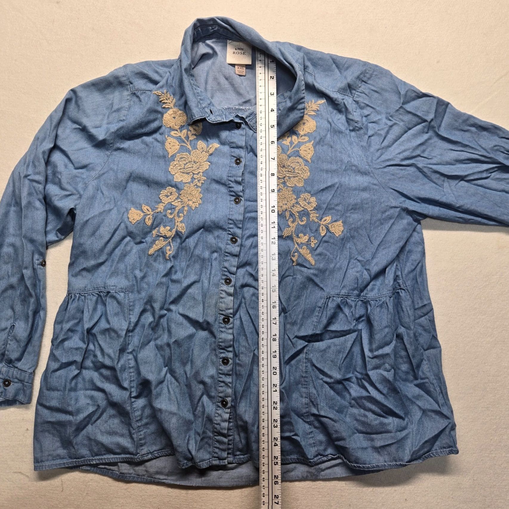 Vintage VINTAGE Knox Rose Bohemian Blouse Shirt Women’s 2XL Long Sleeve Chambray Floral Embroidered Ruffle Casual Size XXL / US 16-18 / IT 52-54 - 7 Thumbnail