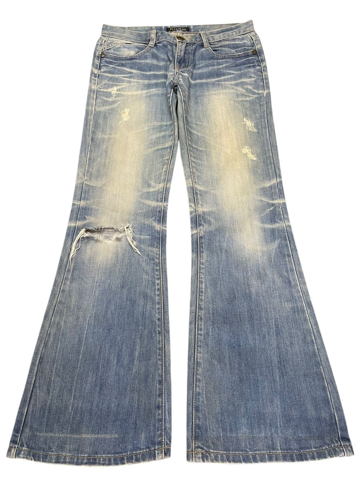 If Six Was Nine Vintage Japanese Brand Mud Faded Wash Distress Flare Jeans Size US 31 - 1 Thumbnail