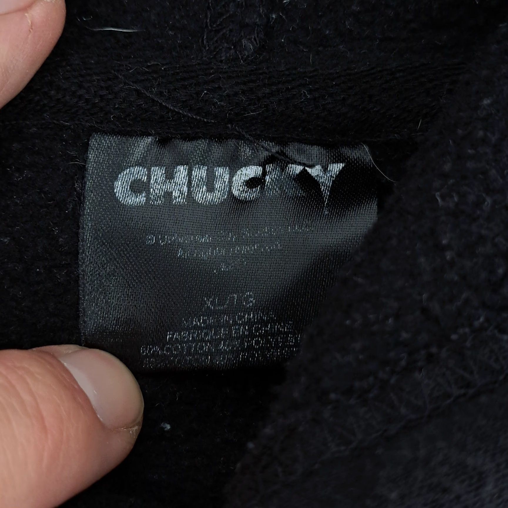 Vintage Chucky Shirt Hoodie Mens XL Black Graphic Print Hooded Kangaroo Pocket Good Guys Halloween 80s Horror Movie Retro Size US XL / EU 56 / 4 - 5 Thumbnail