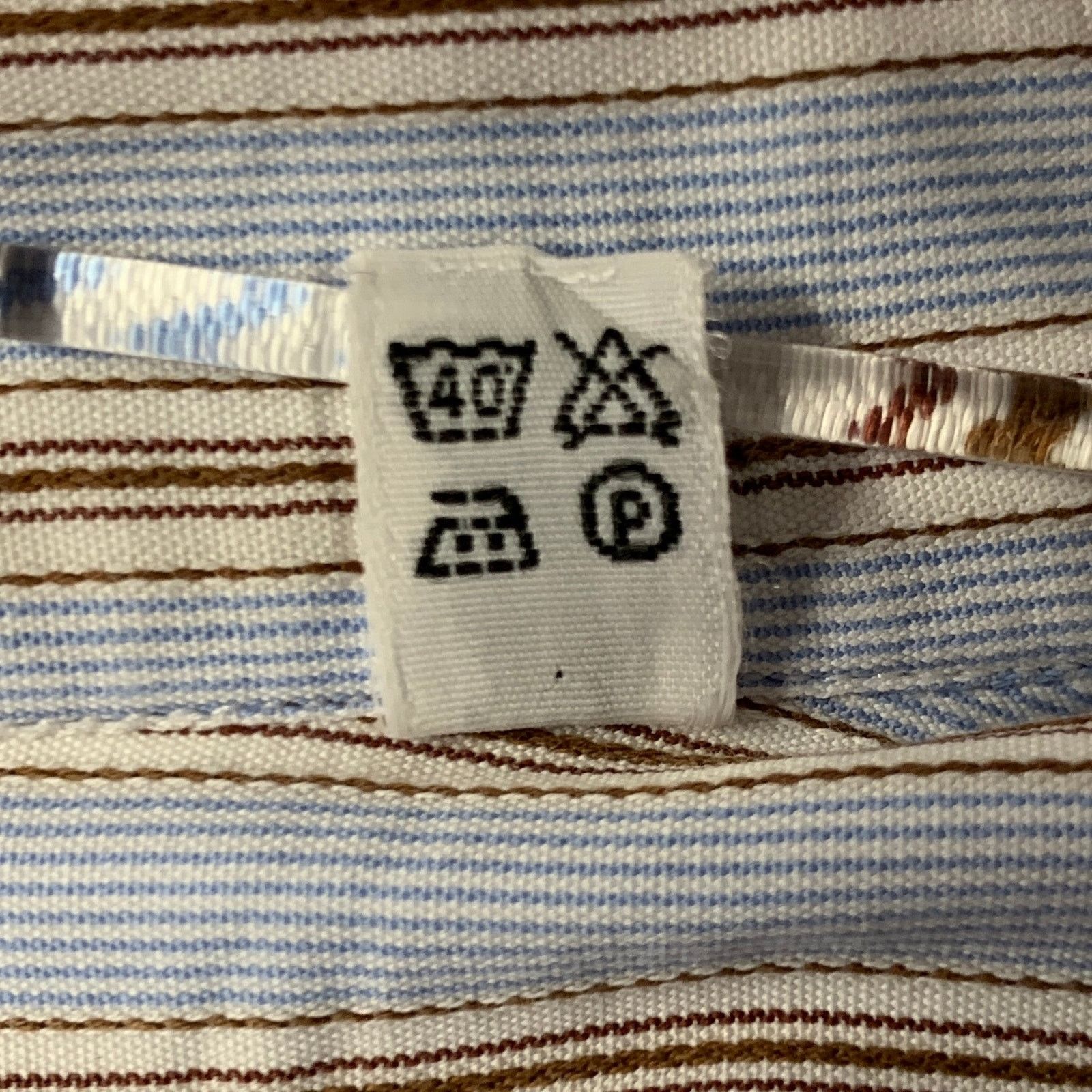 Finamore FINAMORE XL Blue White Brown Stripe Cotton Long Sleeve Shirt Size US XL / EU 56 / 4 - 7 Thumbnail