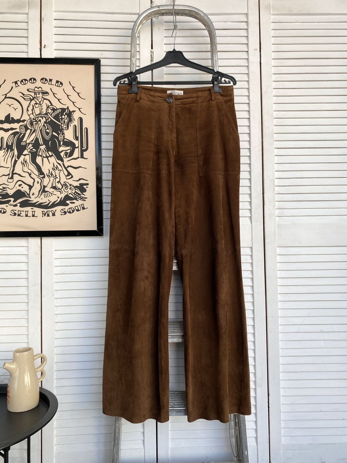 Designer × Vintage Vintage Sprung Freres Luxury Suede Leather Wide Leg Pants Size 27" / US 4 / IT 40 - 1 Thumbnail