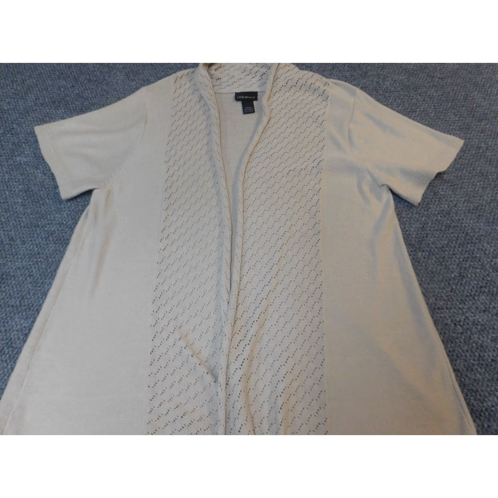 Vintage Lane Bryant Womens Cardigan Sweater 22 Beige Cotton Knit Crew Neck Zip Buttons Long Sleeve Regular 22 Women Size 3XL / US 20-22 - 2 Thumbnail