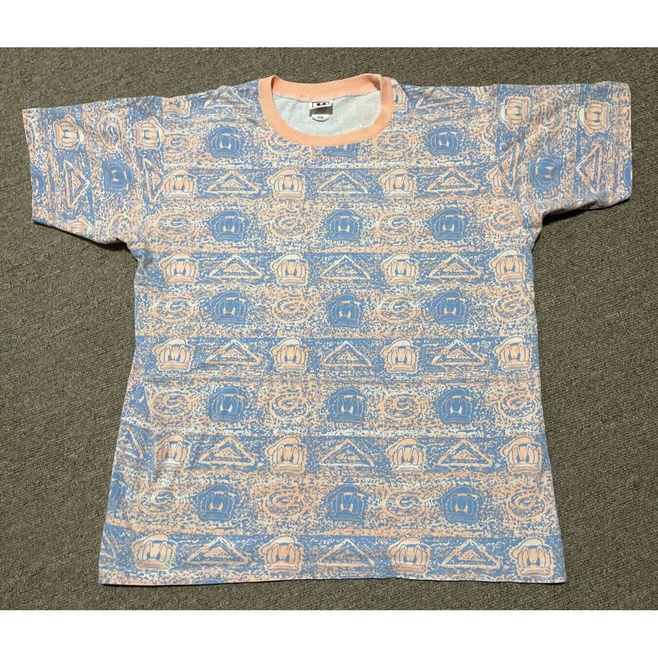 Vintage 80s S/M Disney World Donald Duck Mickey AOP Single S