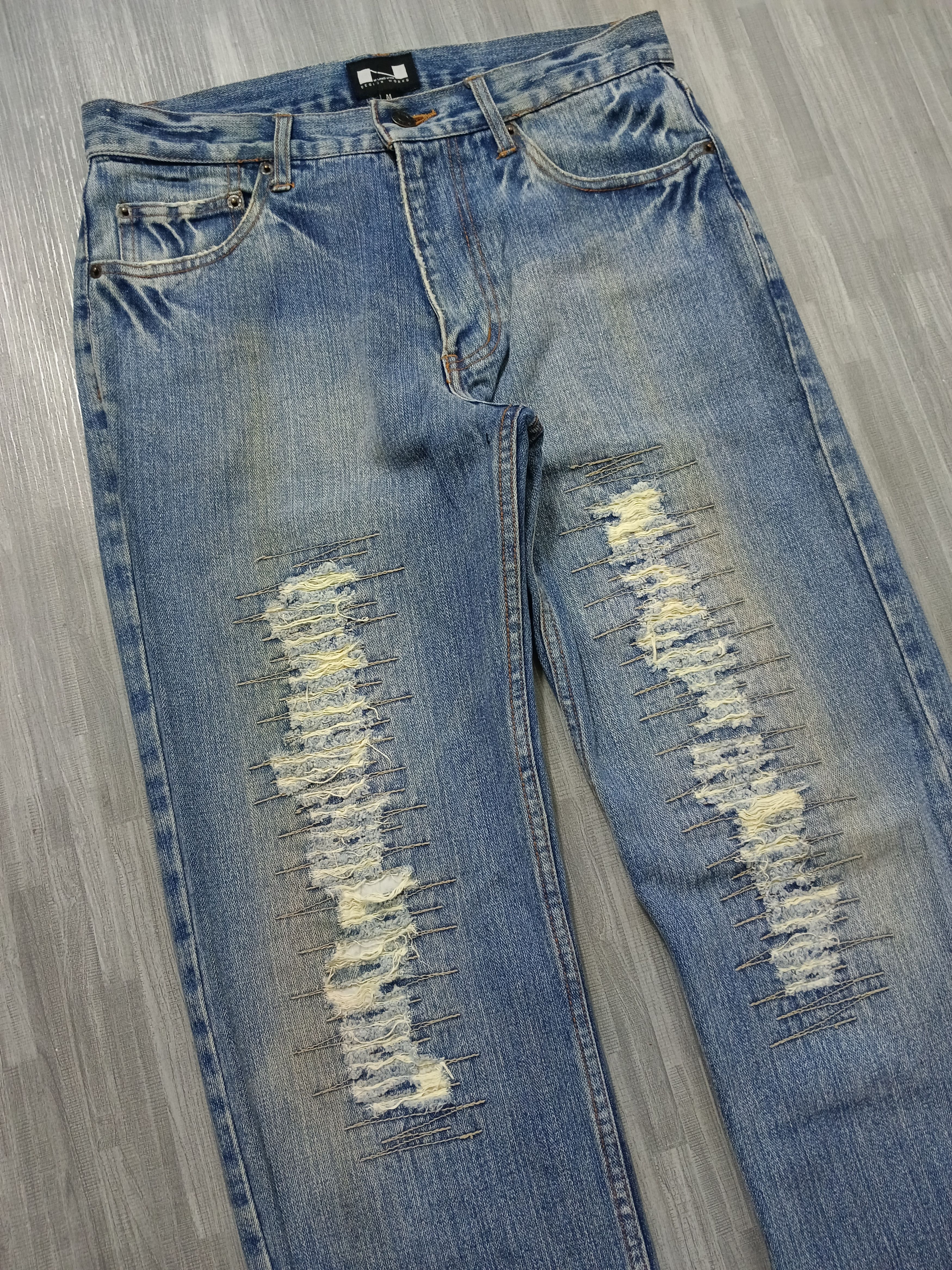 Japanese Brand DISTRESSED PACTHWORK NYLAUS DENIM PANTS Size US 31 - 6 Thumbnail