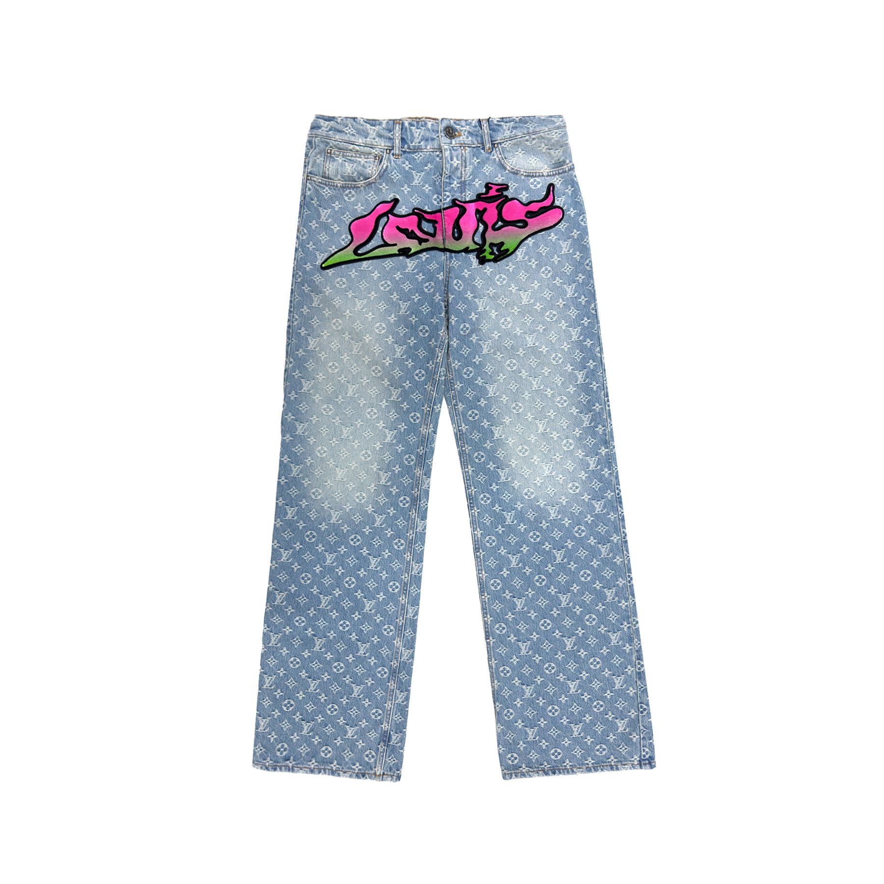 Louis Vuitton Louis Vuitton Graffiti Monogram Baggy Denim Jeans Size 30" / US 8 / IT 44 - 1 Thumbnail