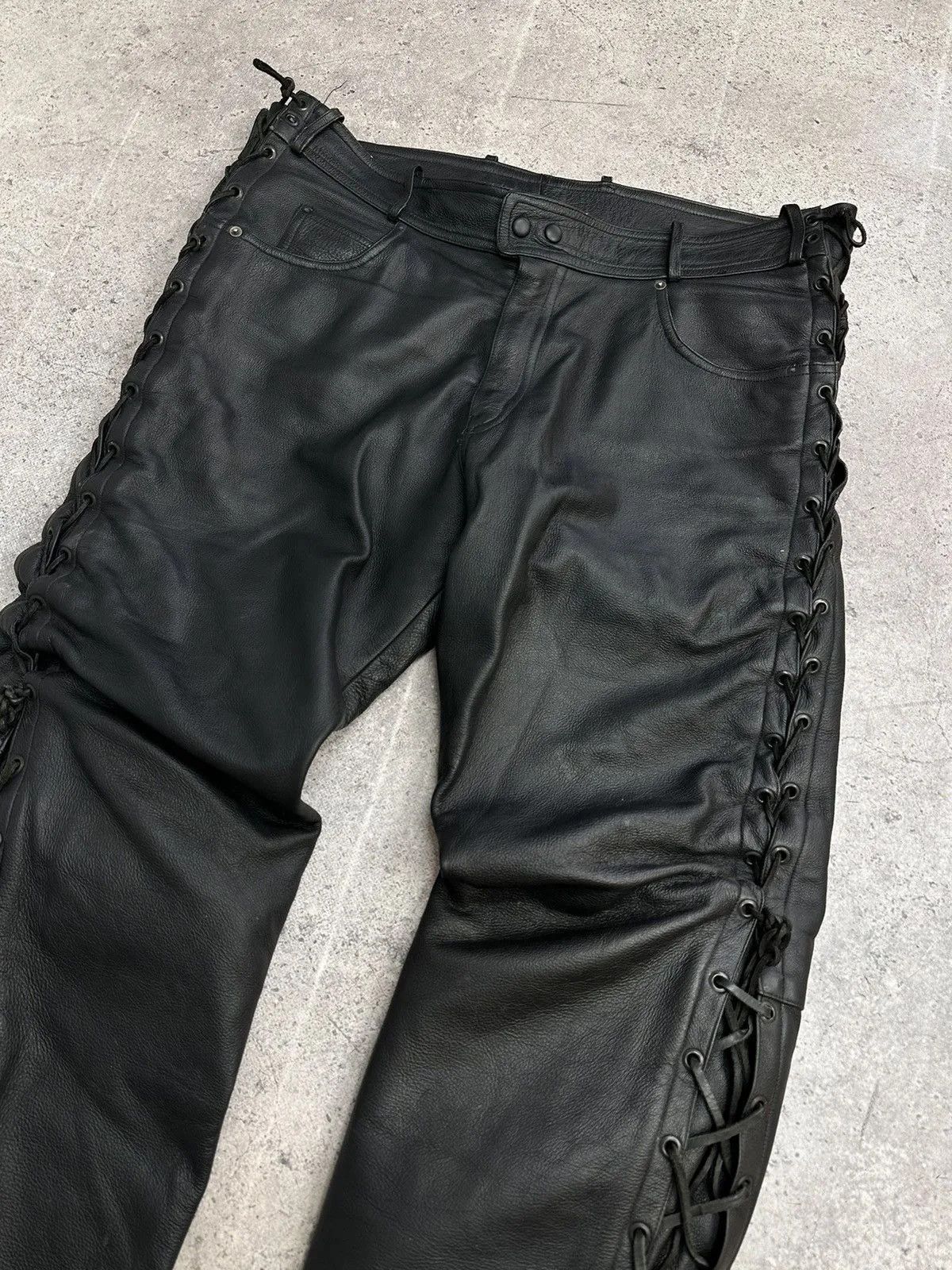 Jean Paul Gaultier Leather Pants Rick Owens Style Vintage Avantgarde Moto Japan Size US 38 / EU 54 - 4 Thumbnail