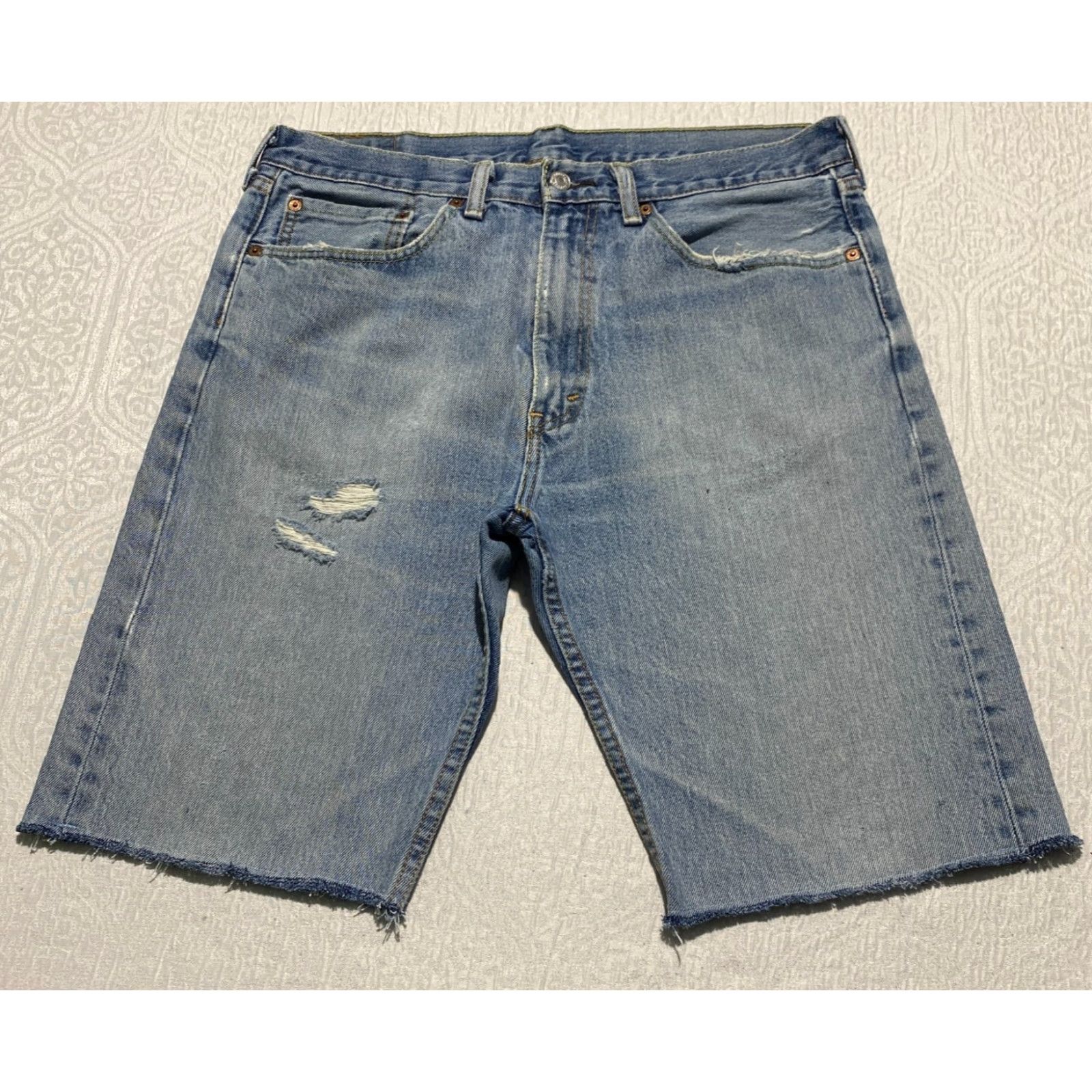 Levi's VINTAGE Levi's 505 Jean Shorts Mens 36×11 Blue Hemmed Denim Distressed Pockets Bermuda Casual 5-Pocket Design Men Shirt? Size US 36 / EU 52 - 2 Thumbnail