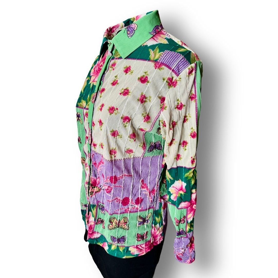 Vintage Vtg. Y2K Besol Sheer Faux Patchwork Butterfly Blouse Size S / US 4 / IT 40 - 1 Thumbnail