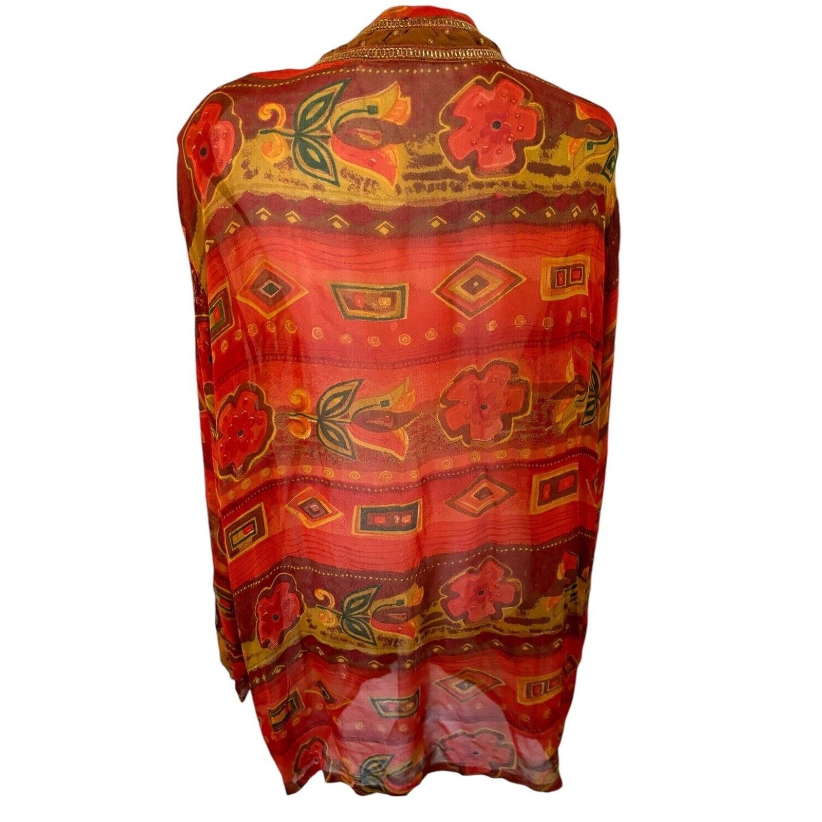 Other Tan-Chho Orange Red Yellow Duster Jacket Kimono Rayon Sz 1X Size XL / US 12-14 / IT 48-50 - 3 Thumbnail