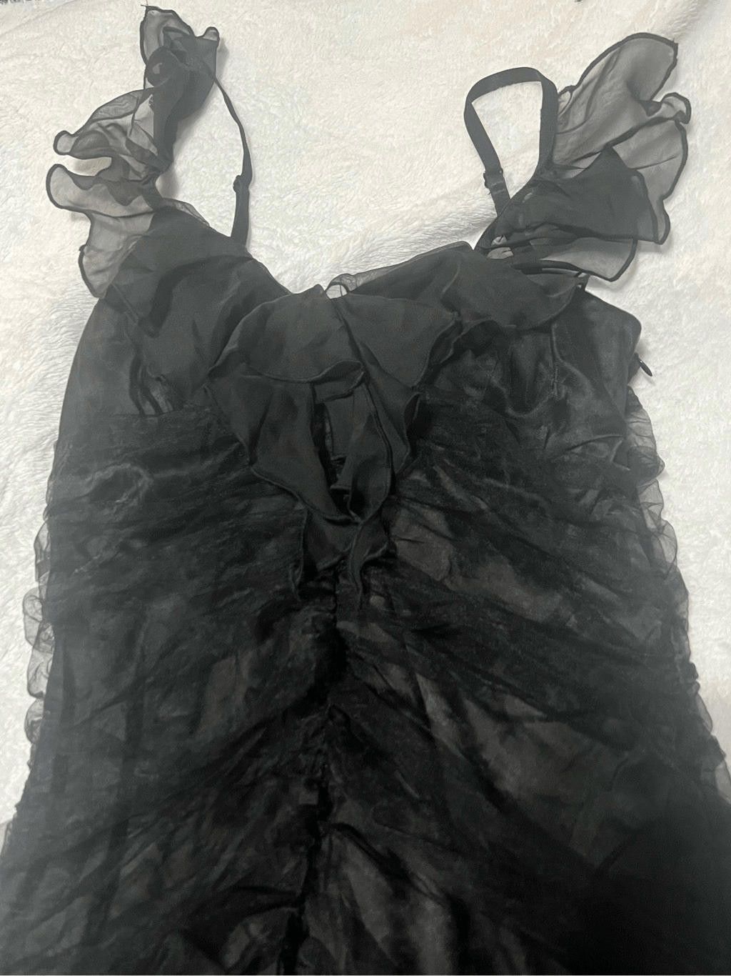 Designer black London mini dress tentacle dress ruffles ruching Size M / US 6-8 / IT 42-44 - 4 Thumbnail