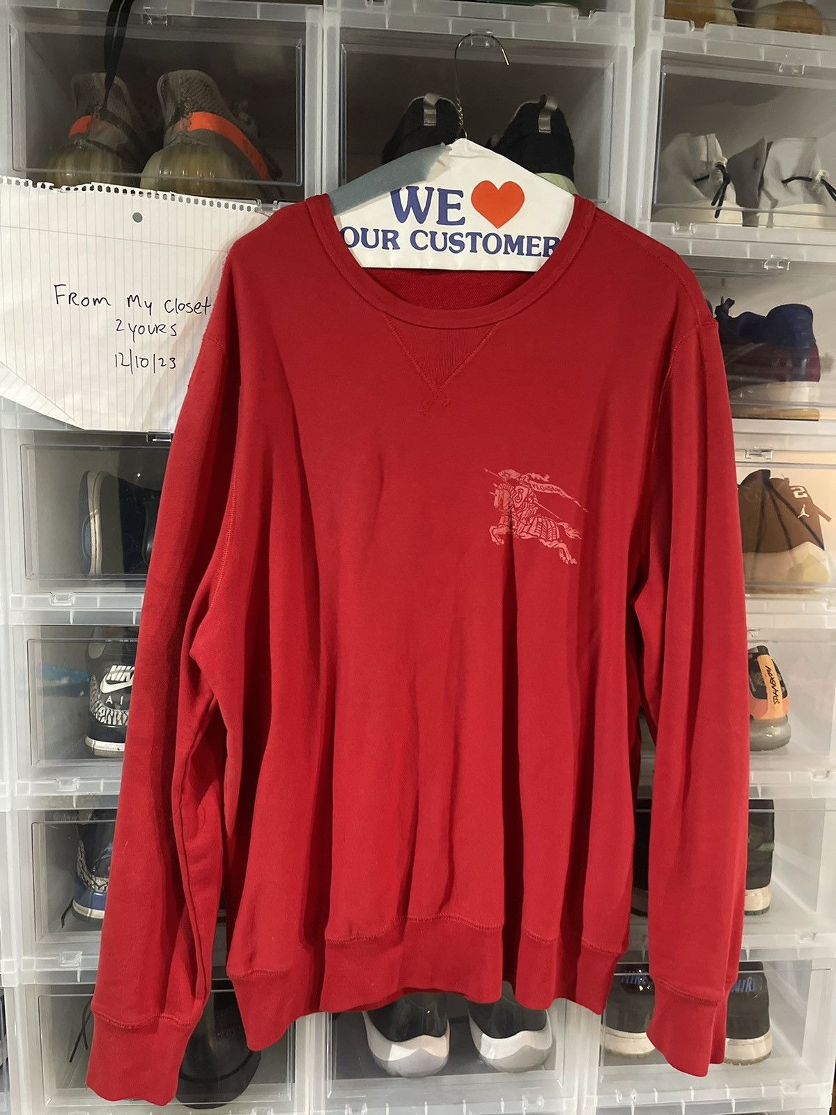 image of Red Burberry Crew Neck, Men's (Size XL)