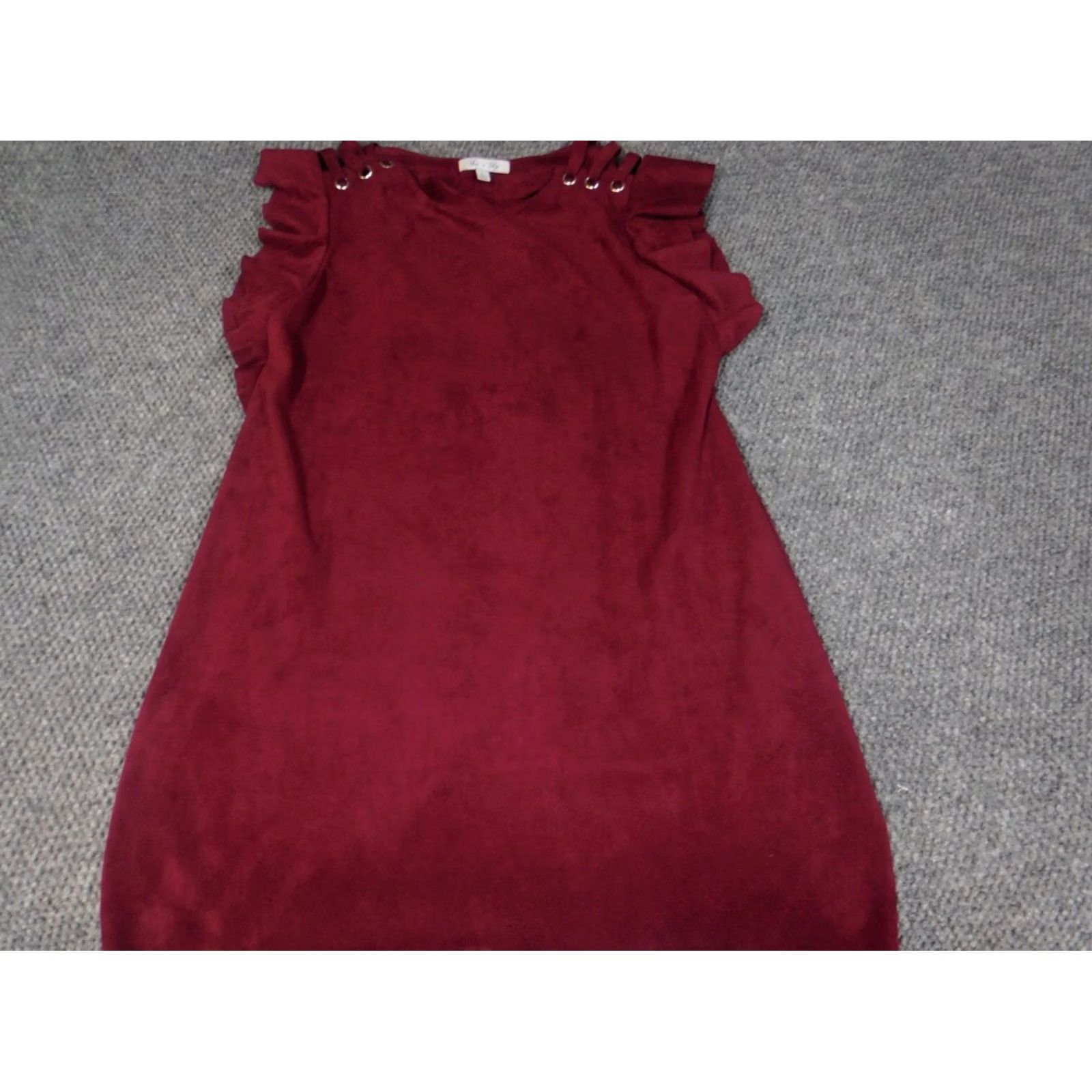 Vintage She & Sky Womens Dress L Red Floral Knit Puff Sleeve Mock Neck Knee Length Crochet Summer 100% Cotton Casual Sundress Girls/ Womens Size L / US 10 / IT 46 - 2 Thumbnail