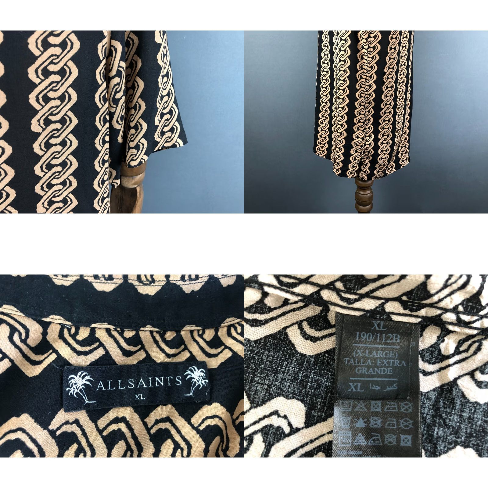 Allsaints AllSaints Men's Link SS Shirt XXL? XL Black Viscose Patterned Lapel Collar Shirt Size US XL / EU 56 / 4 - 8 Thumbnail