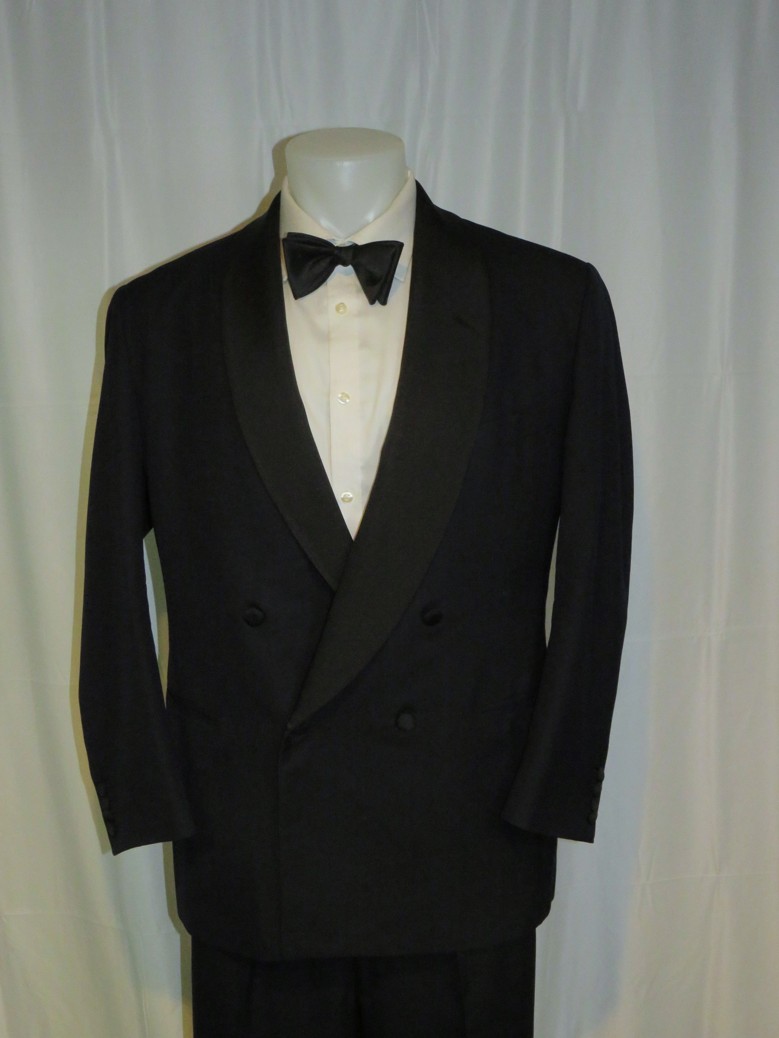 Alan Flusser Bespoke Navy Herringbone Shawl Collar One Button Tuxedo 40R Size 40R - 3 Thumbnail