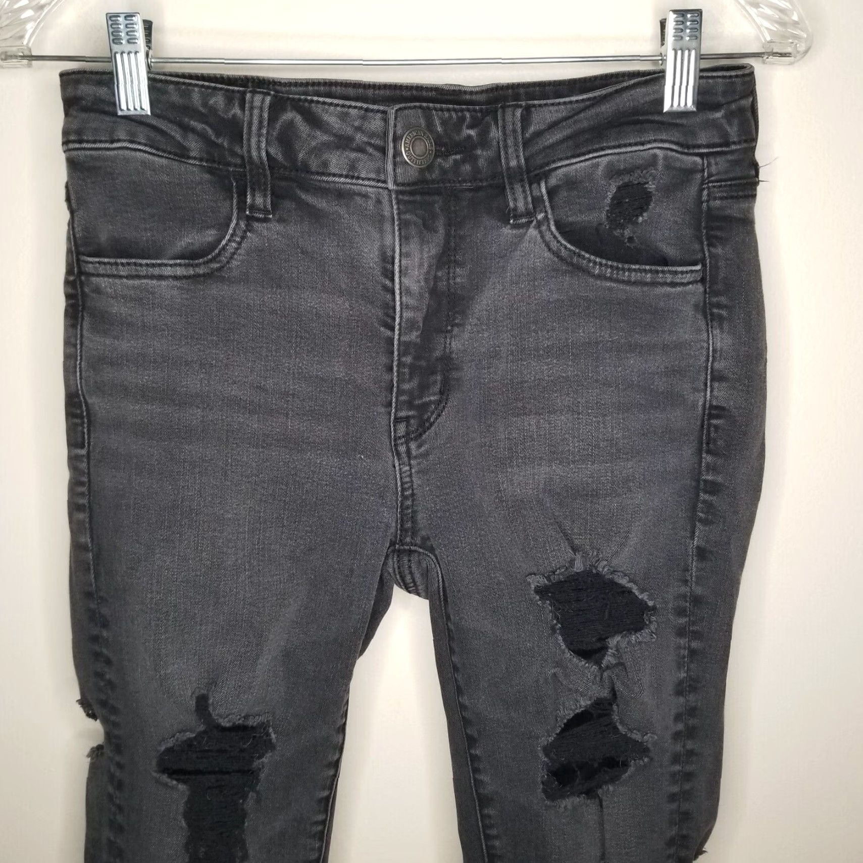American Eagle Outfitters American Eagle Distressed Hi-Rise Black Jeggings Jean Size 4 Womens Size 27" / US 4 / IT 40 - 2 Thumbnail