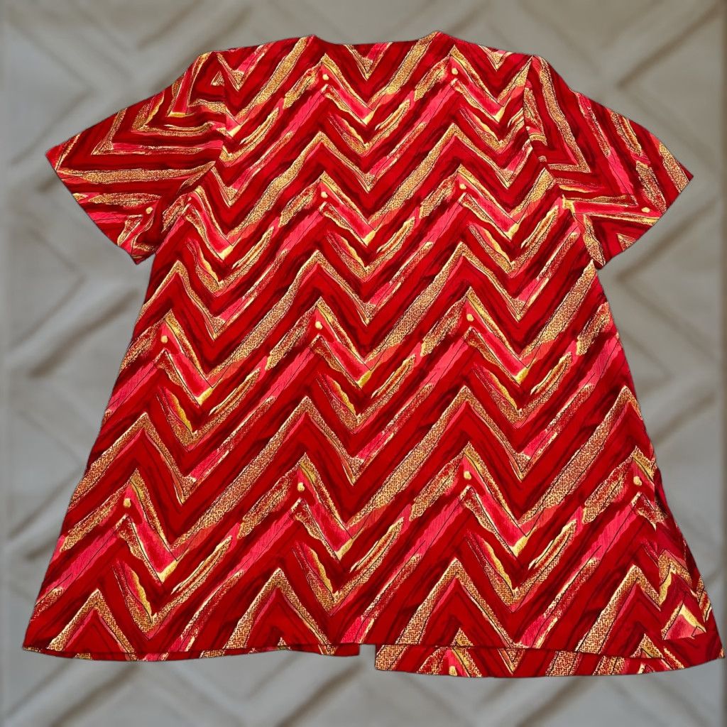 Vintage Studio C Collarless Button Down Blouse Womens 16W Red Geometric Short Sleeve Casual Shirt Size XXL / US 16-18 / IT 52-54 - 1 Thumbnail