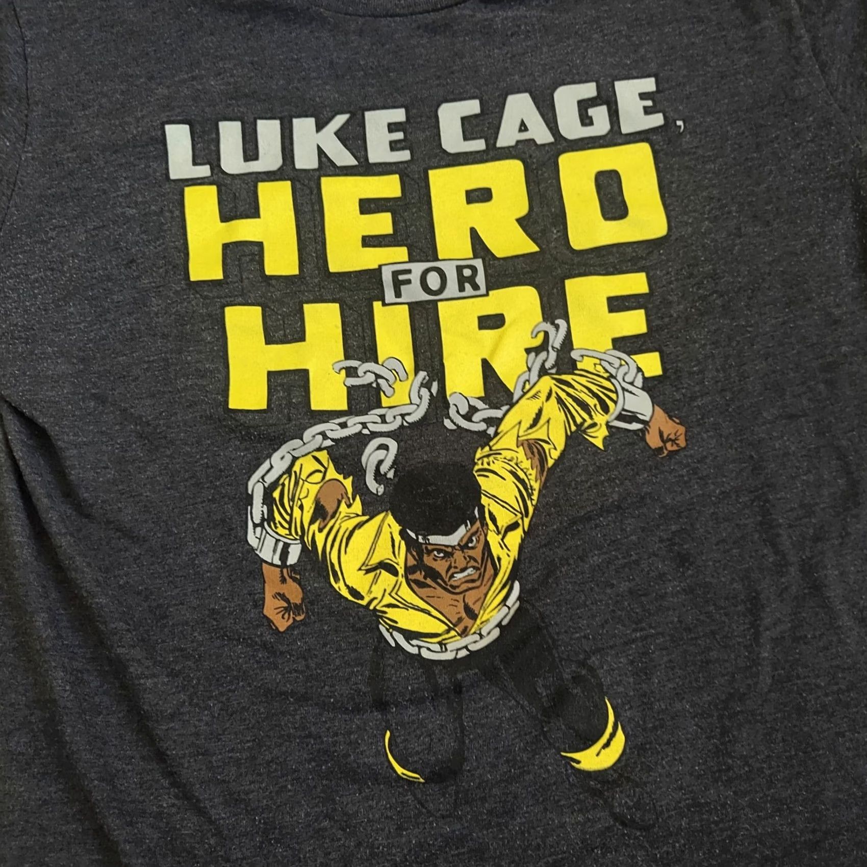 Vintage Marvel Luke Cage Hero For Hire Mens T-Shirt 70's Style Luke Under Logo Sz M Gray Short Sleeve Crew Neck Graphic Print Regular Tee Size US M / EU 48-50 / 2 - 5 Thumbnail