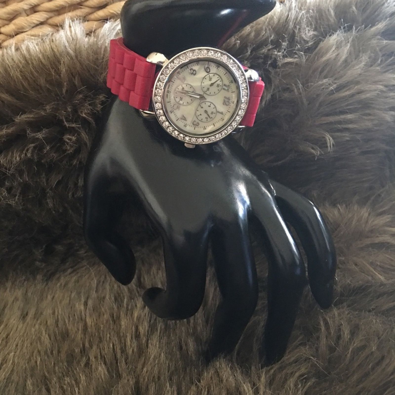 Jewelry Ladies red soft silicone band rhinestone watch Size ONE SIZE - 2 Thumbnail