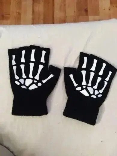 VIBE Horror Half Finger Skull Skeleton Gloves Size ONE SIZE - 8 Thumbnail