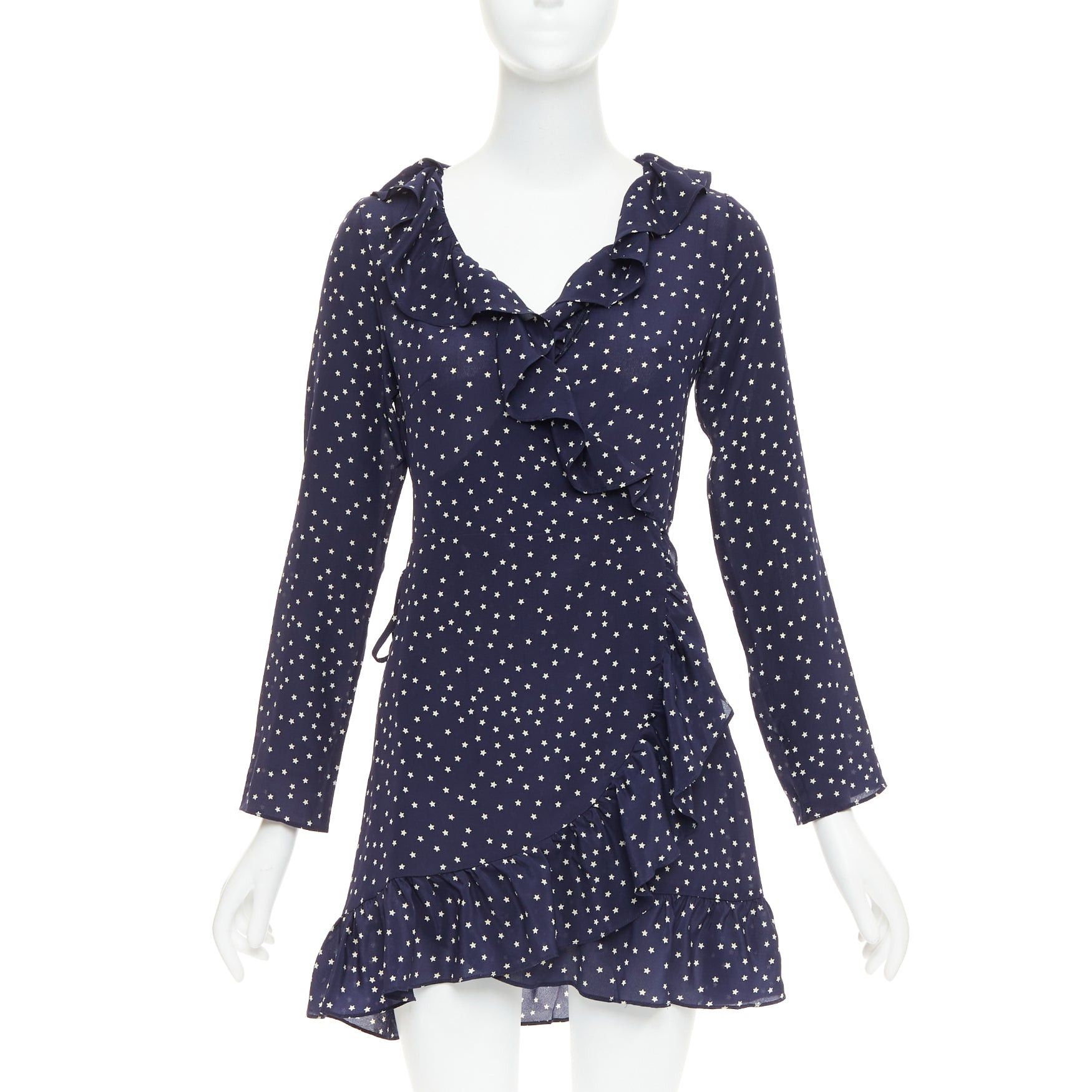 Other REALISATION Alexandra 100% silk navy white star print wrap tie mini dress S Size S / US 4 / IT 40 - 1 Thumbnail