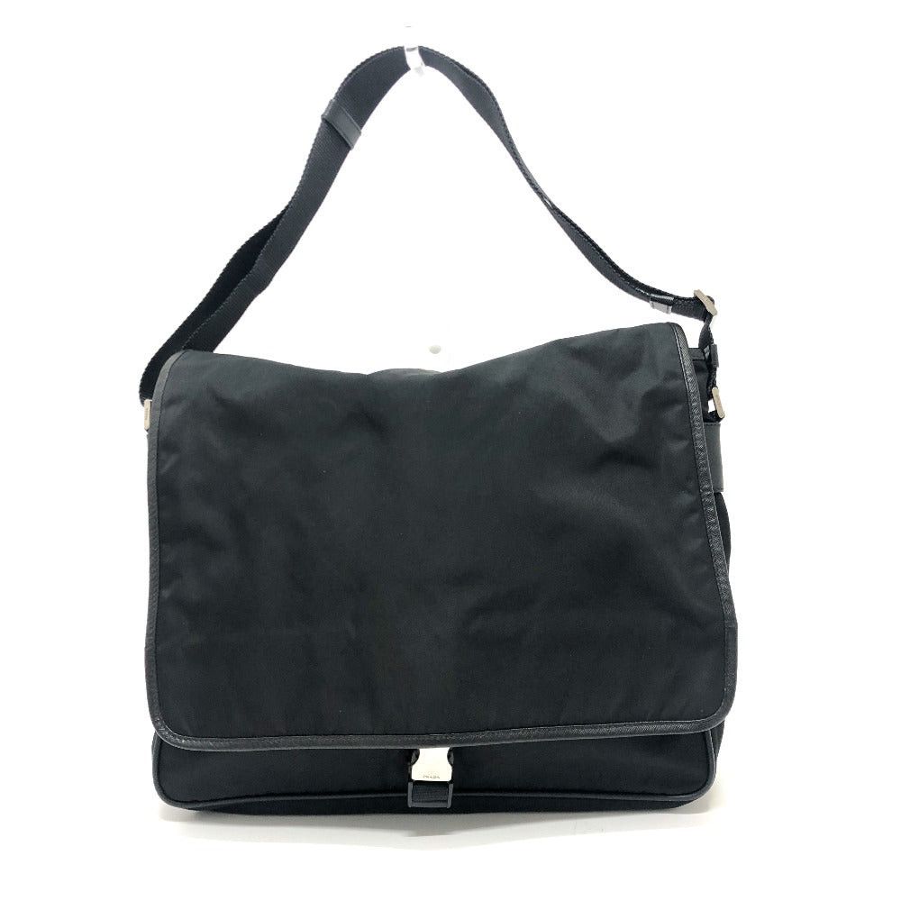 Prada V166 Messenger Bag Shoulder Briefcase Back Slanted Lumbar Nylon/leather Men Black