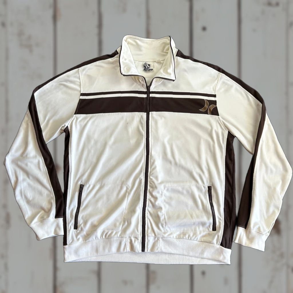 Hurley VINTAGE Hurley Track Jacket Full Zip White Brown Stripe XL Surf Skater Rave Men Size US XL / EU 56 / 4 - 1 Thumbnail