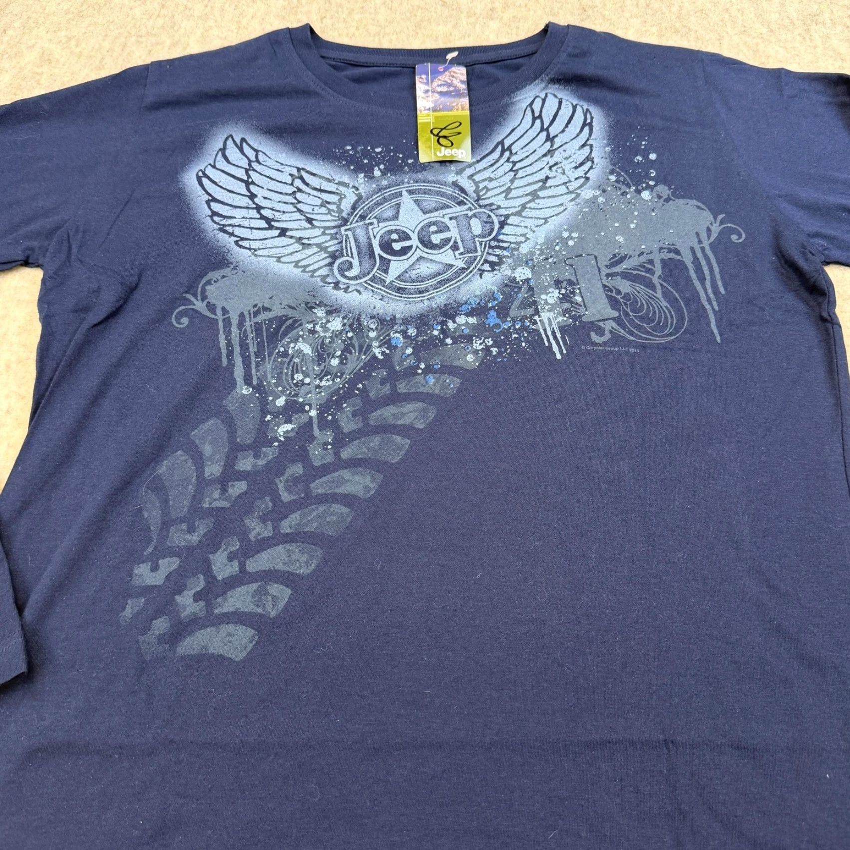 Jeep Jeep Shirt Womens Large Navy Long Sleeve Graphic Wings Tire Tread Logo Blue Cotton Crew Neck Old Style Basic T-Shirt Size L / US 10 / IT 46 - 3 Thumbnail