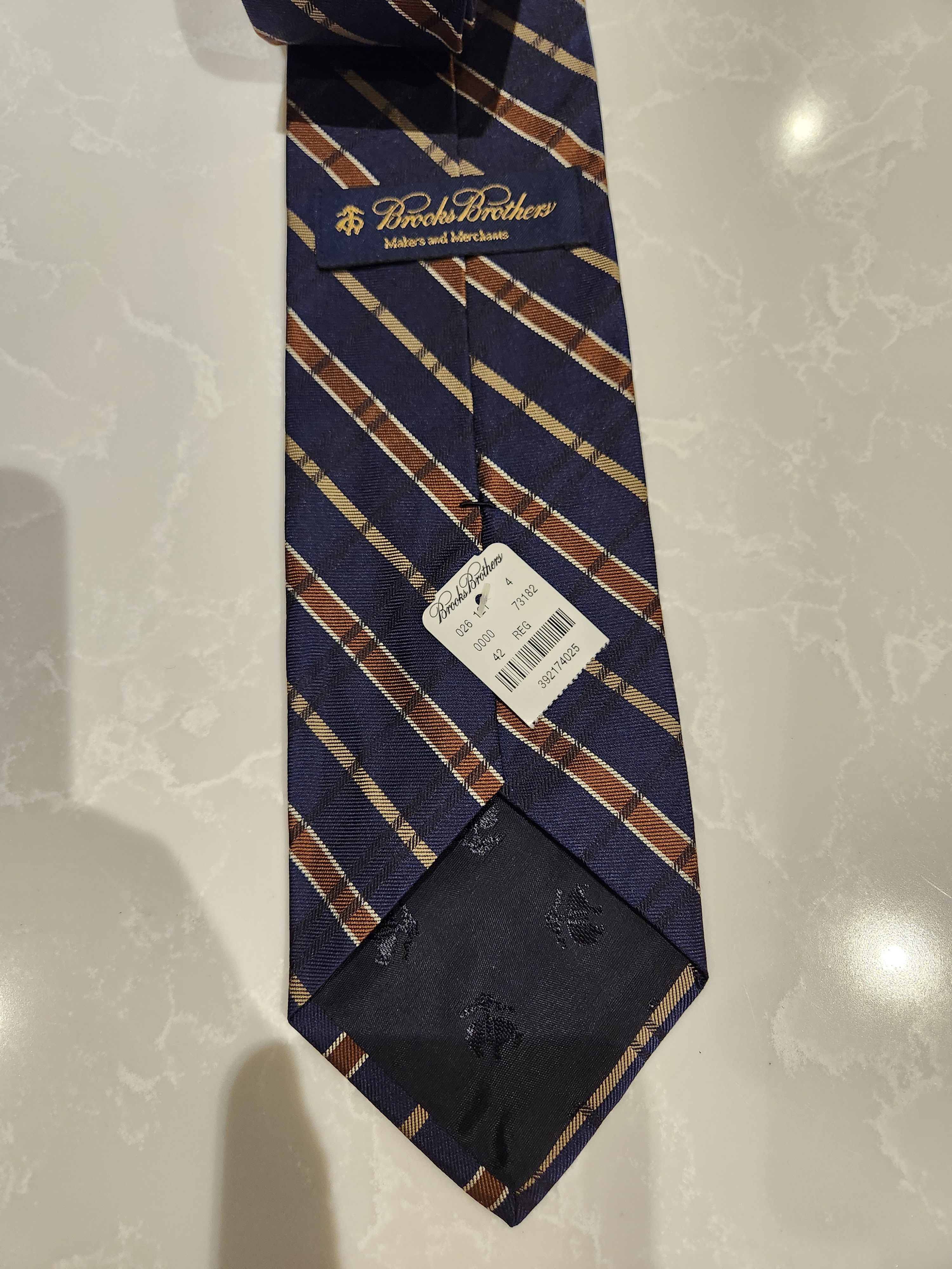 Brooks Brothers Makers and Merchants Gold Burnt Orange Navy Tie Size ONE SIZE - 4 Thumbnail