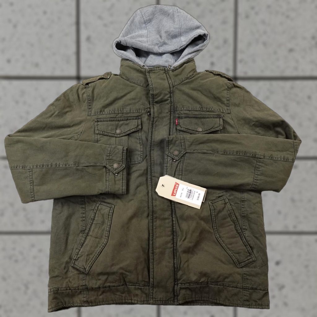 NEW Levi's Jacket Mens M Green Hooded Sherpa Lined Field Coat Utility Canvas Work
